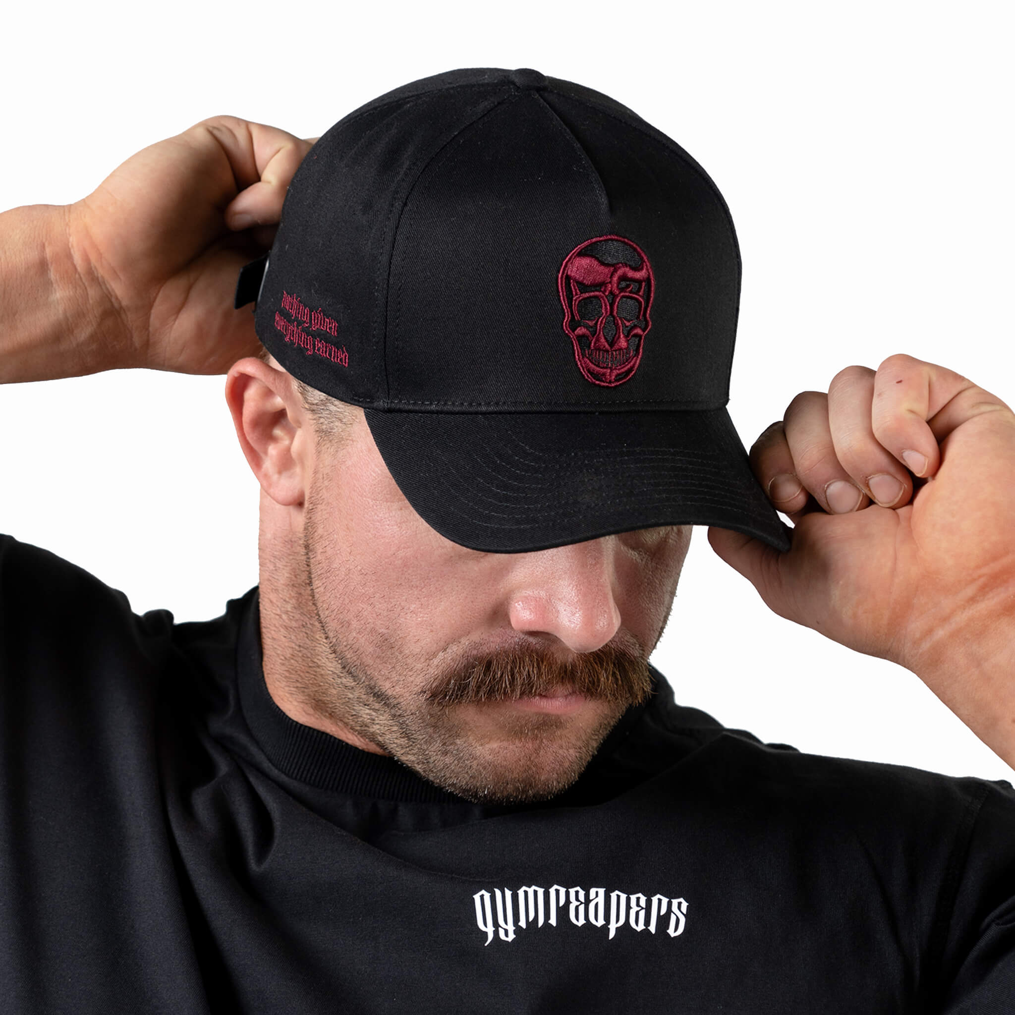 5-Panel Skull Hat - Black/Burgundy - Image 5