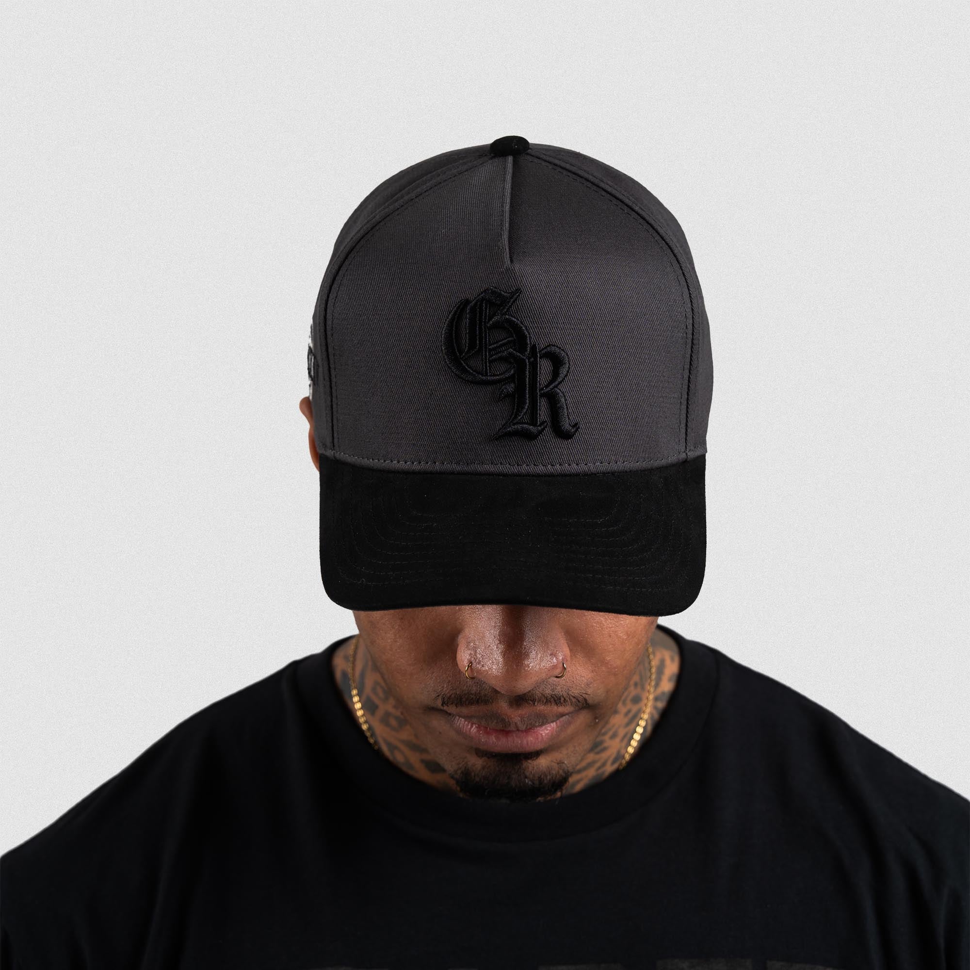 5-Panel Initial Suede Hat - Gray/Black - Image 5