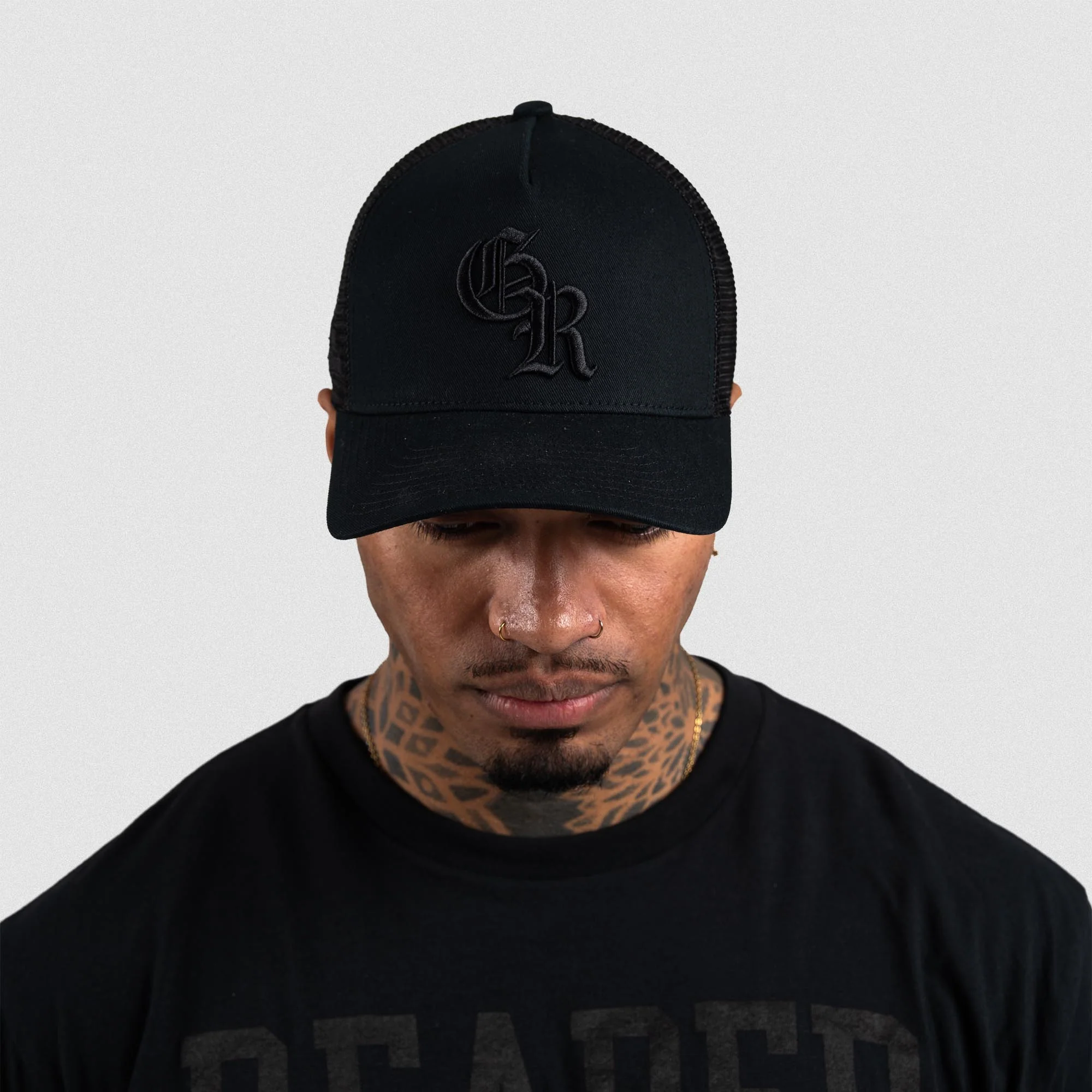 5-Panel Initial Trucker Hat - Black/Black - Image 4