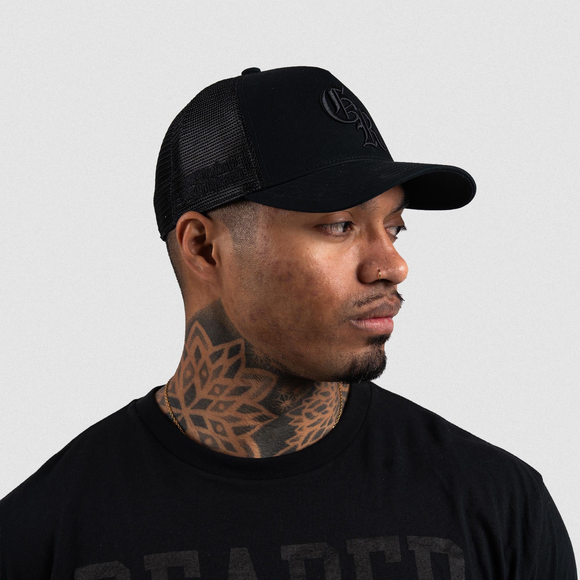 5-Panel Initial Trucker Hat - Black/Black - Image 5