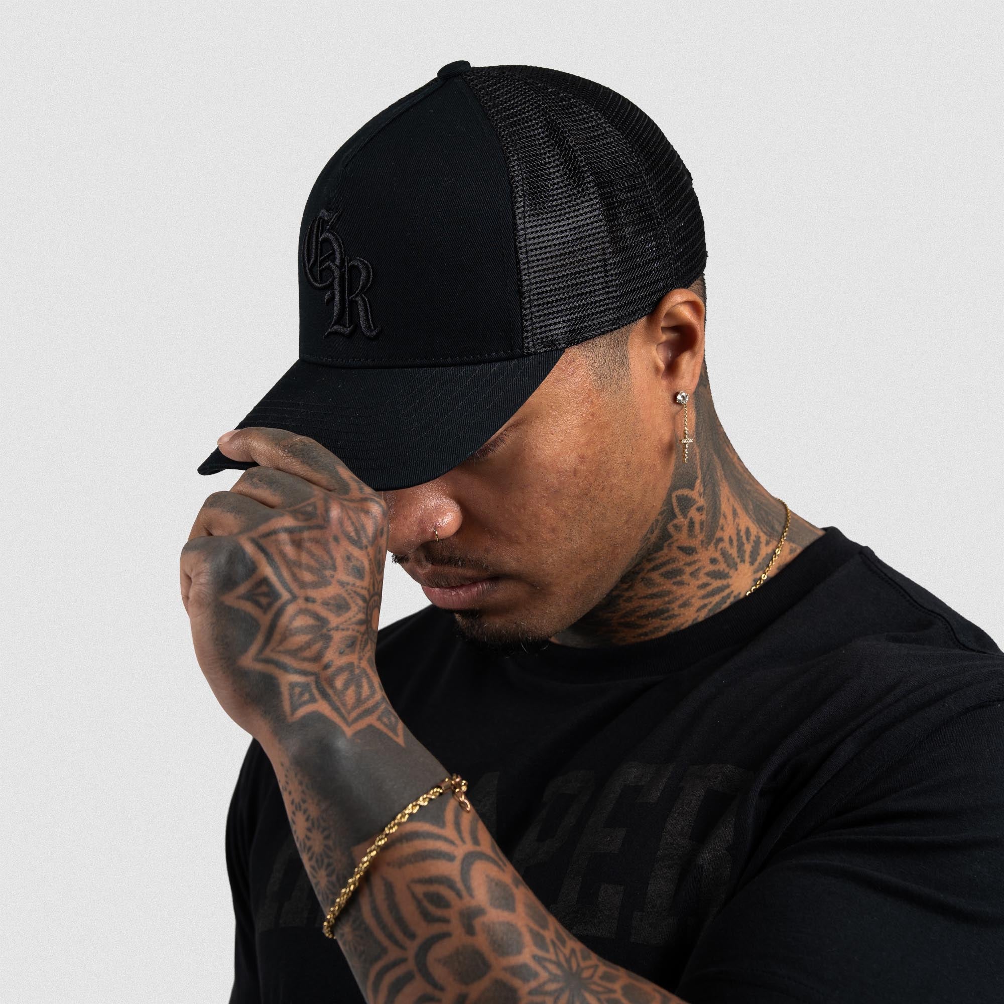 5-Panel Initial Trucker Hat - Black/Black - Image 6