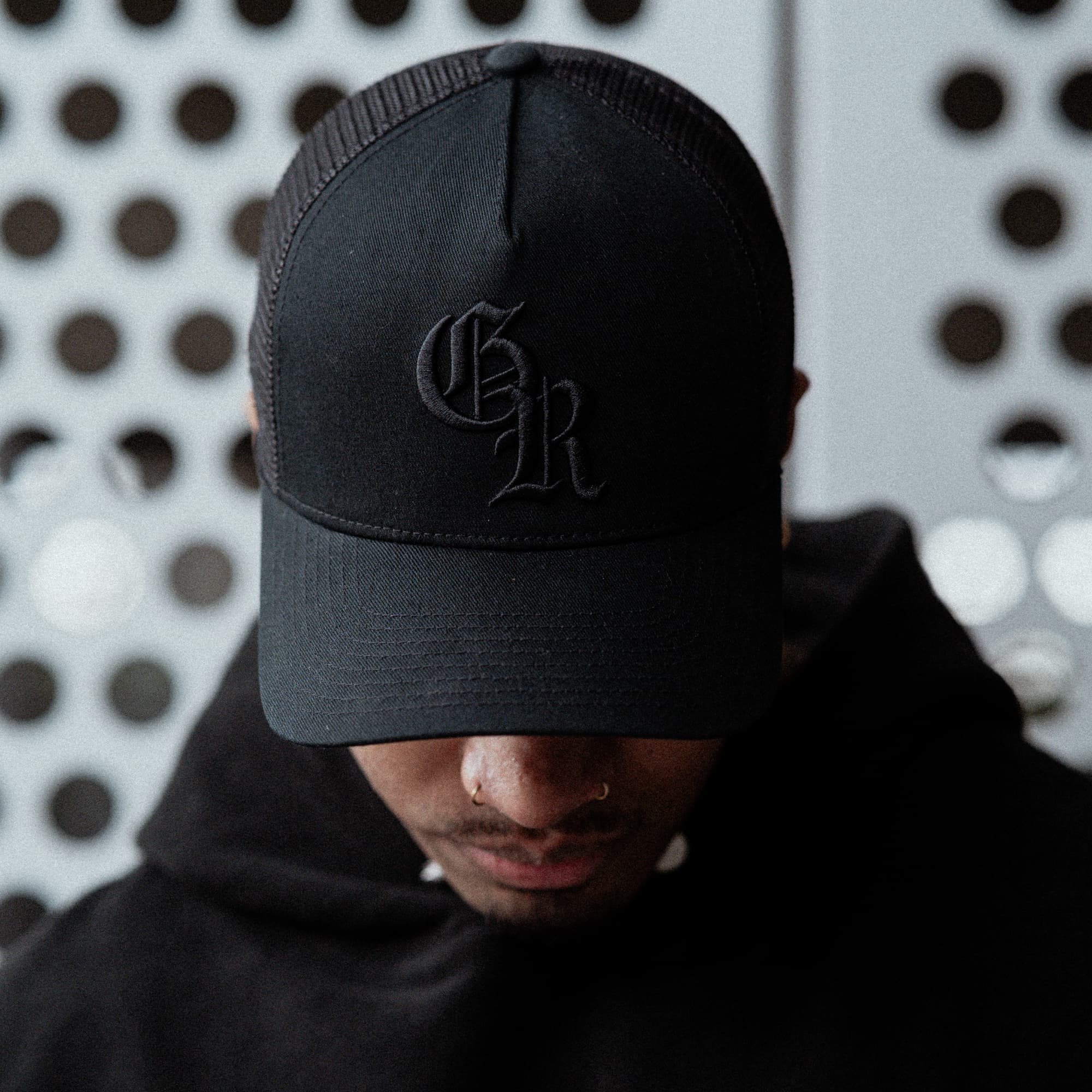 5-Panel Initial Trucker Hat - Black/Black - Image 9