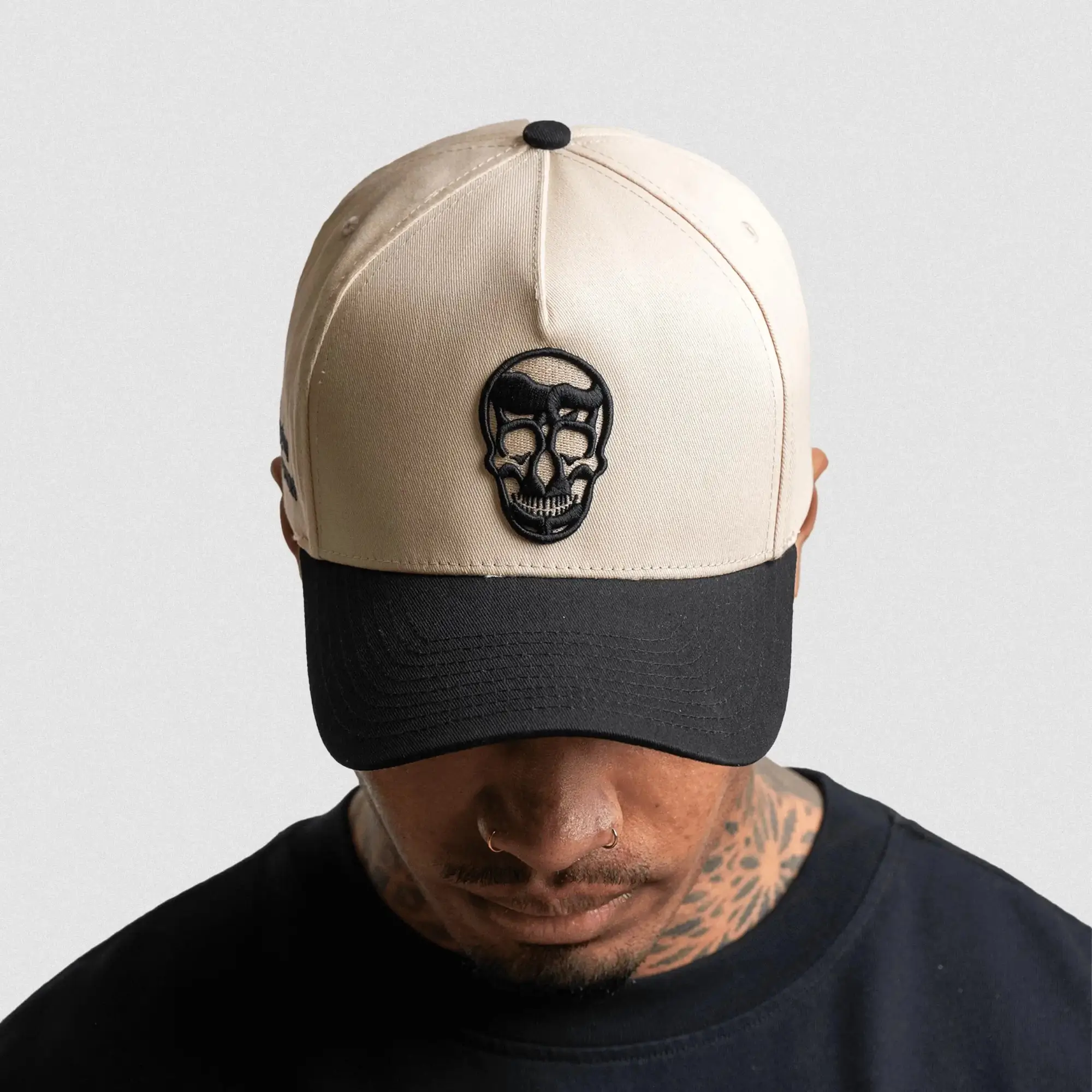5-Panel Skull Hat - Cream/Black - Image 4