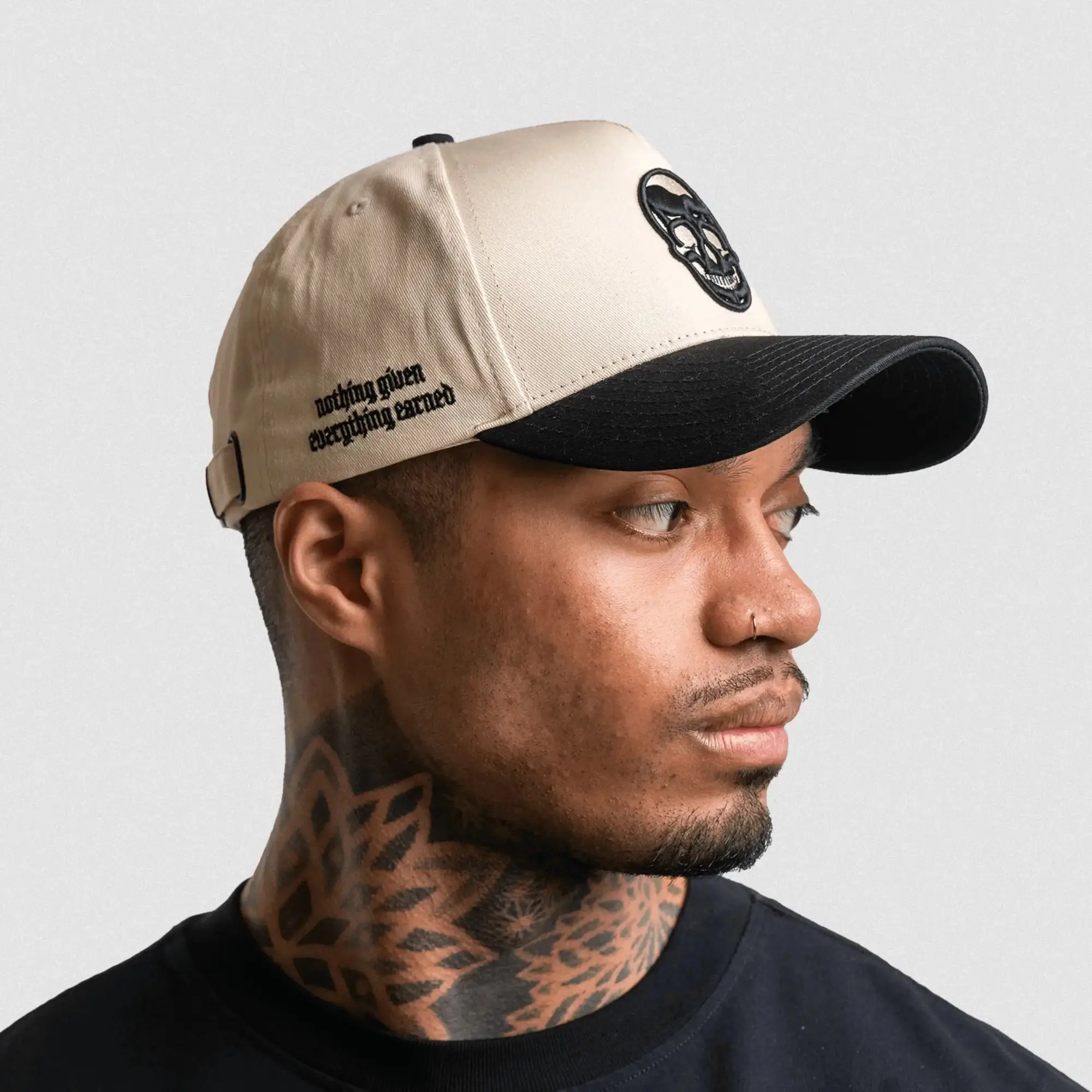 5-Panel Skull Hat - Cream/Black - Image 5