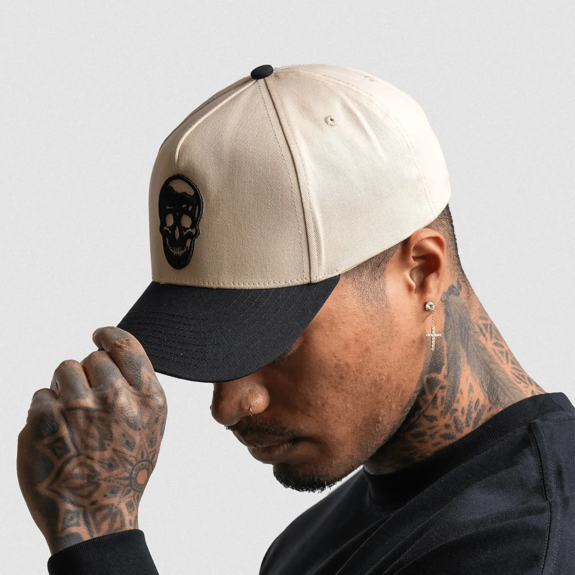 5-Panel Skull Hat - Cream/Black - Image 6