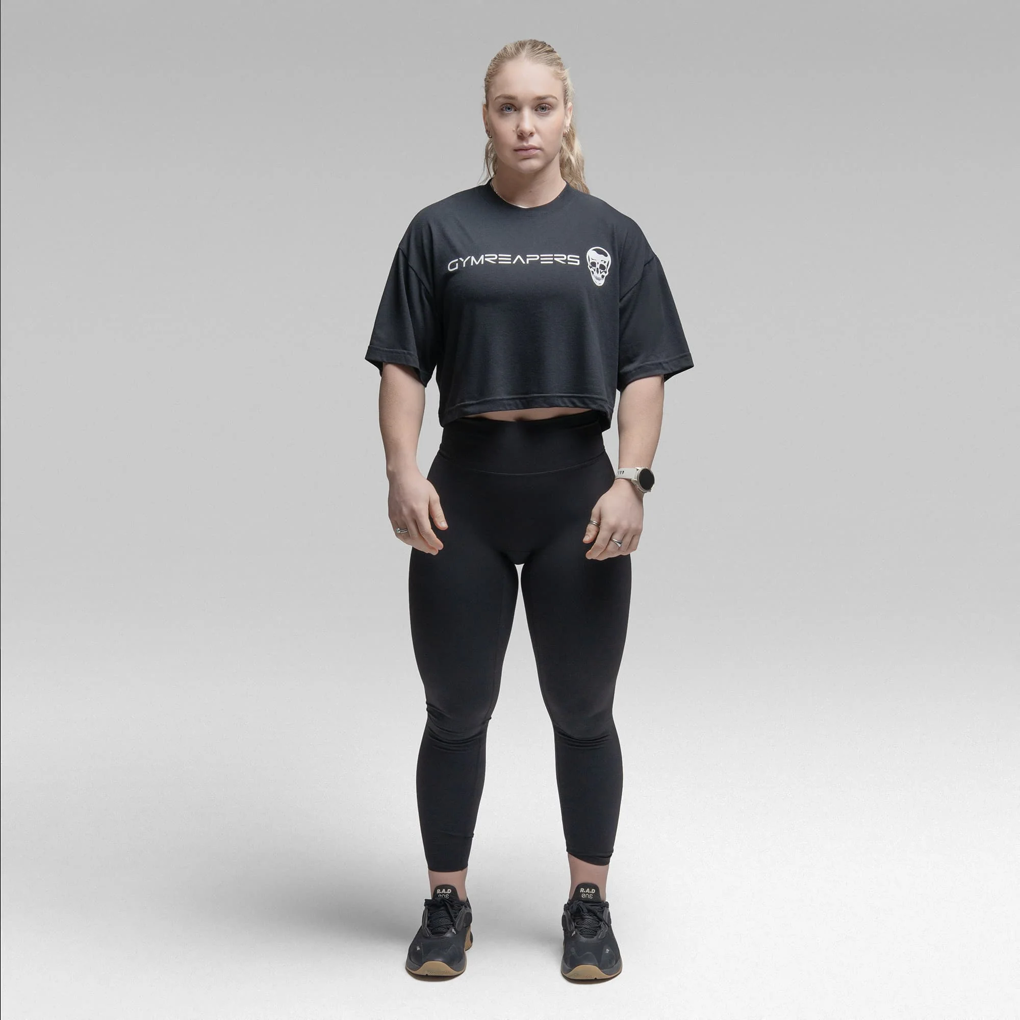 Active Tri-Blend Cropped Tee - Black/White - Image 3