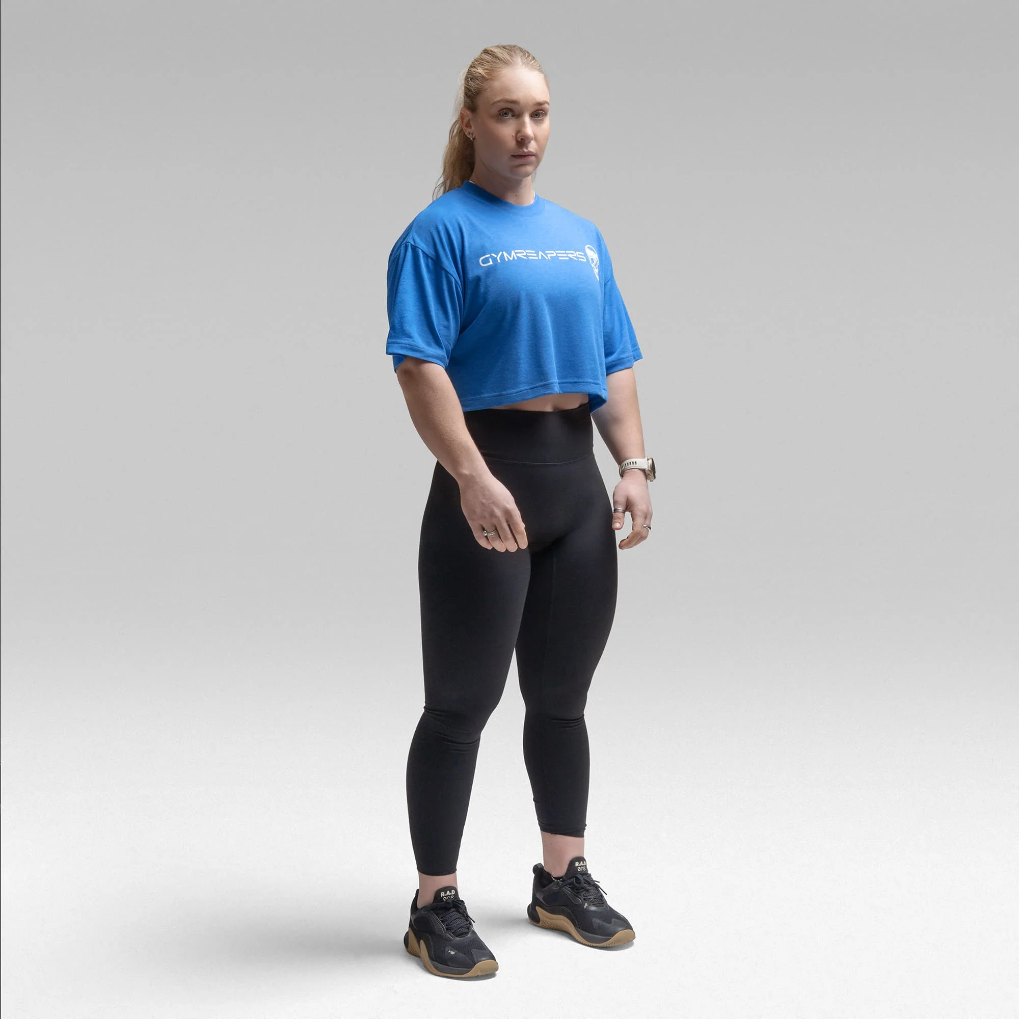 Active Tri-Blend Cropped Tee - Electric Blue/White - Image 3