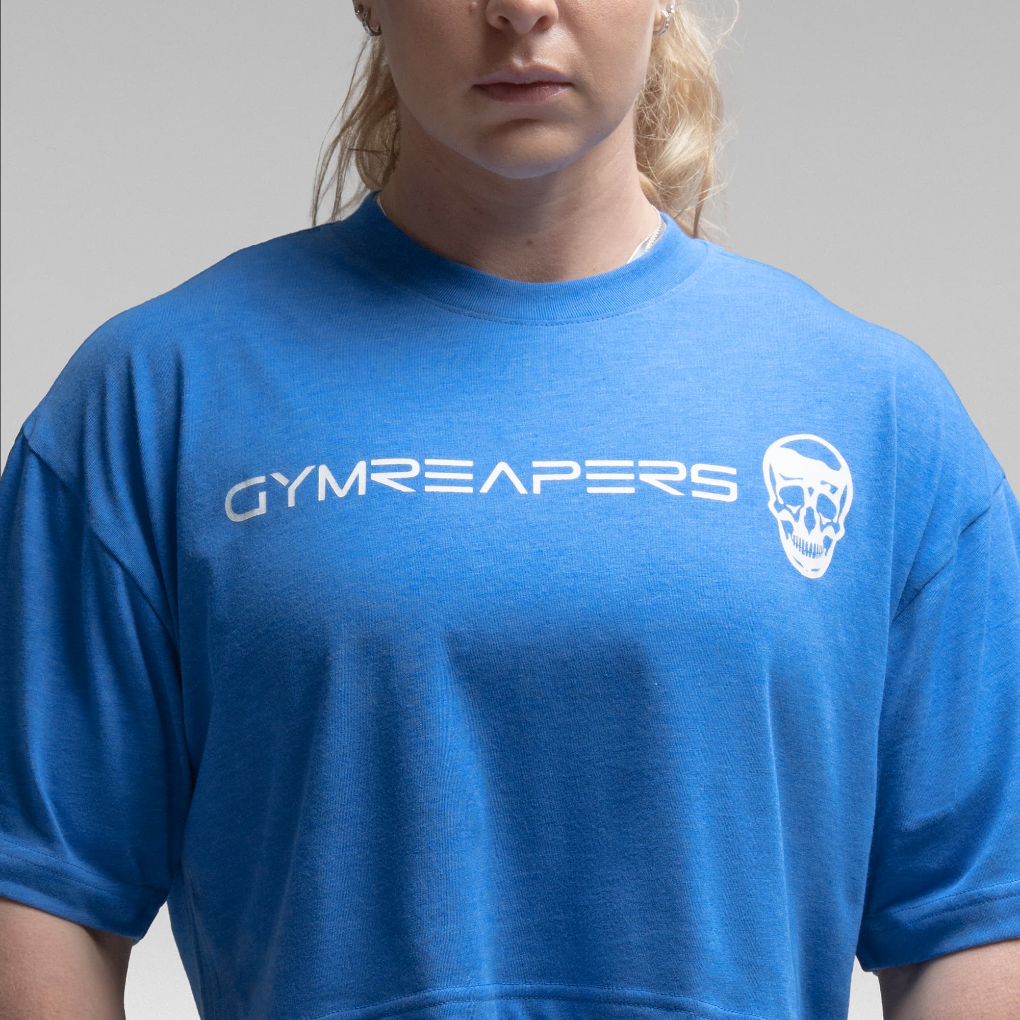 Active Tri-Blend Cropped Tee - Electric Blue/White - Image 5