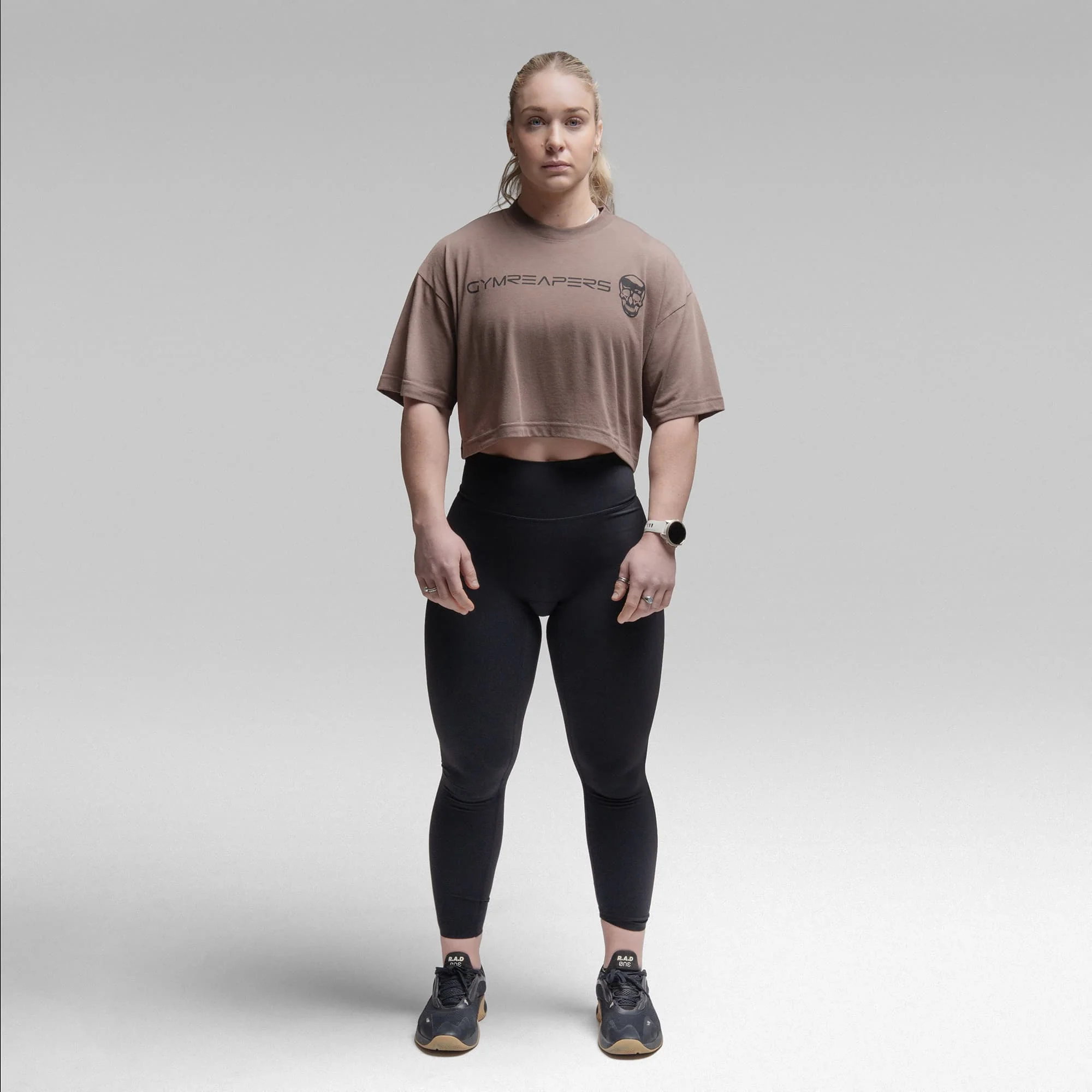 Active Tri-Blend Cropped Tee - Toffee/Black - Image 3