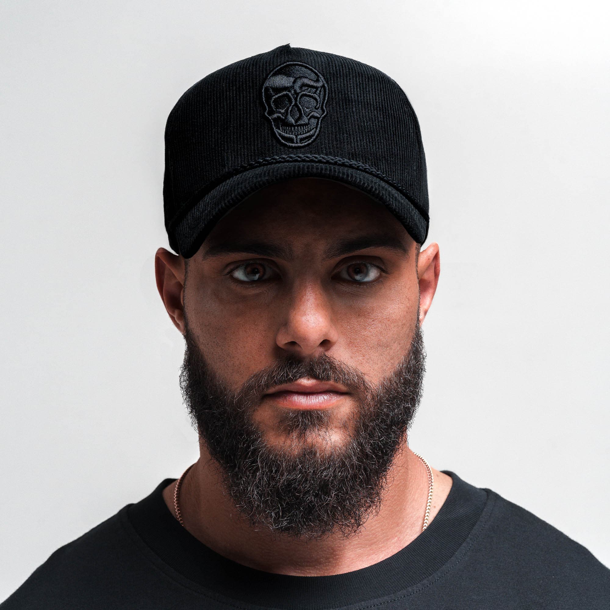 Corduroy 5-Panel Skull Hat - Black/Black - Image 4