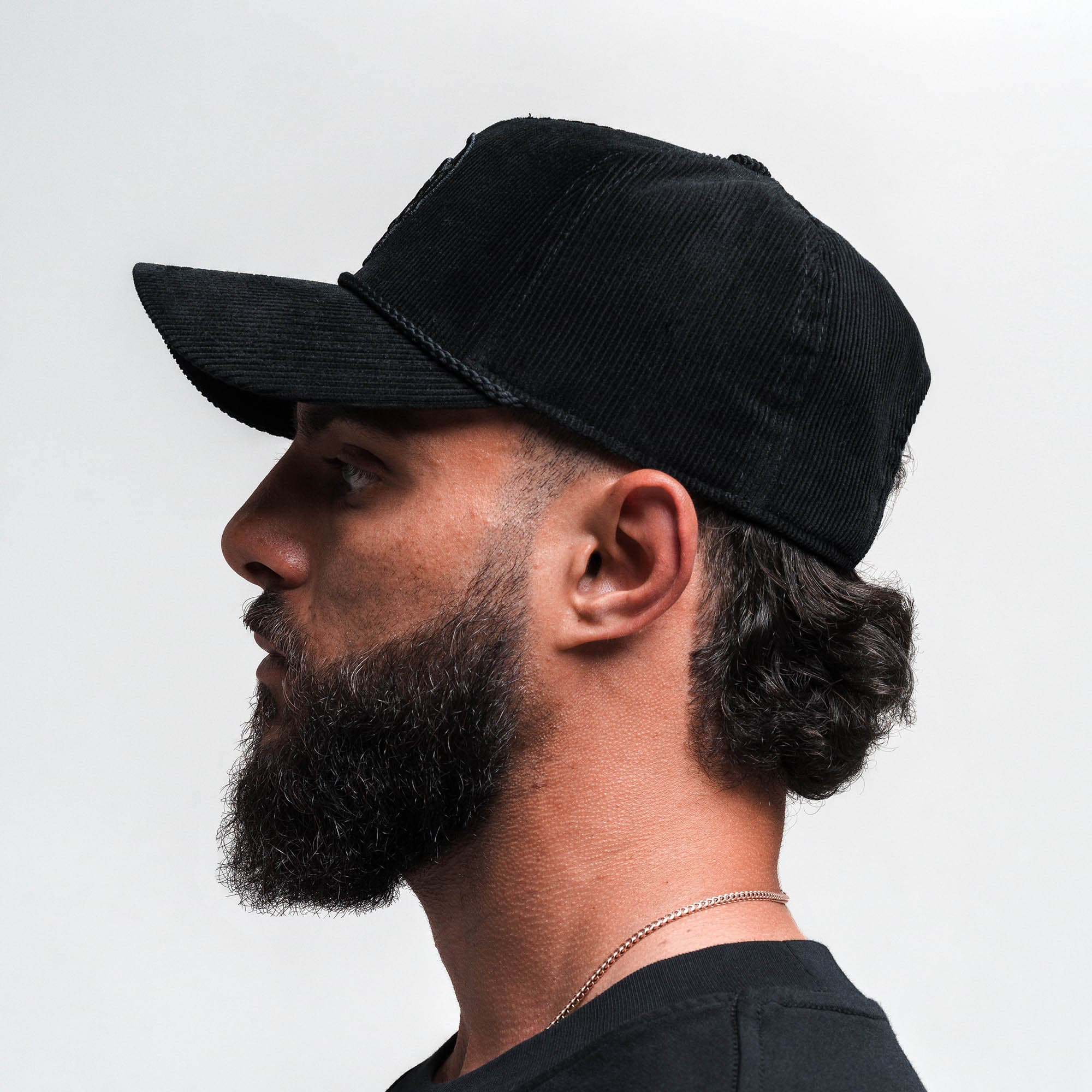 Corduroy 5-Panel Skull Hat - Black/Black - Image 5