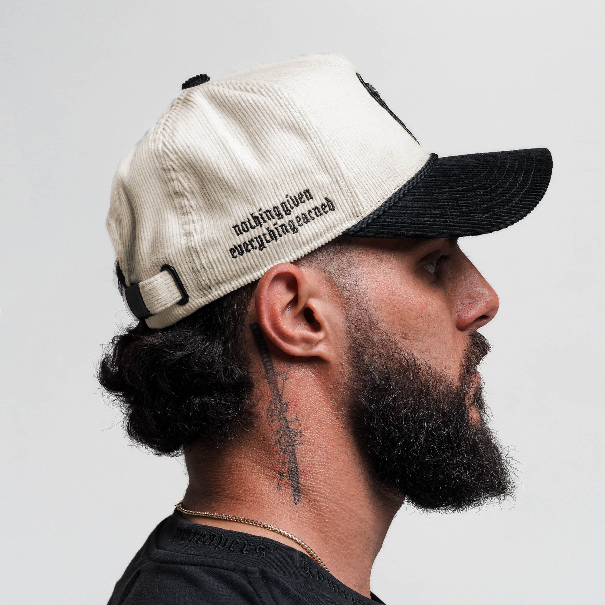 Corduroy 5-Panel Skull Hat - Cream/Black - Image 4