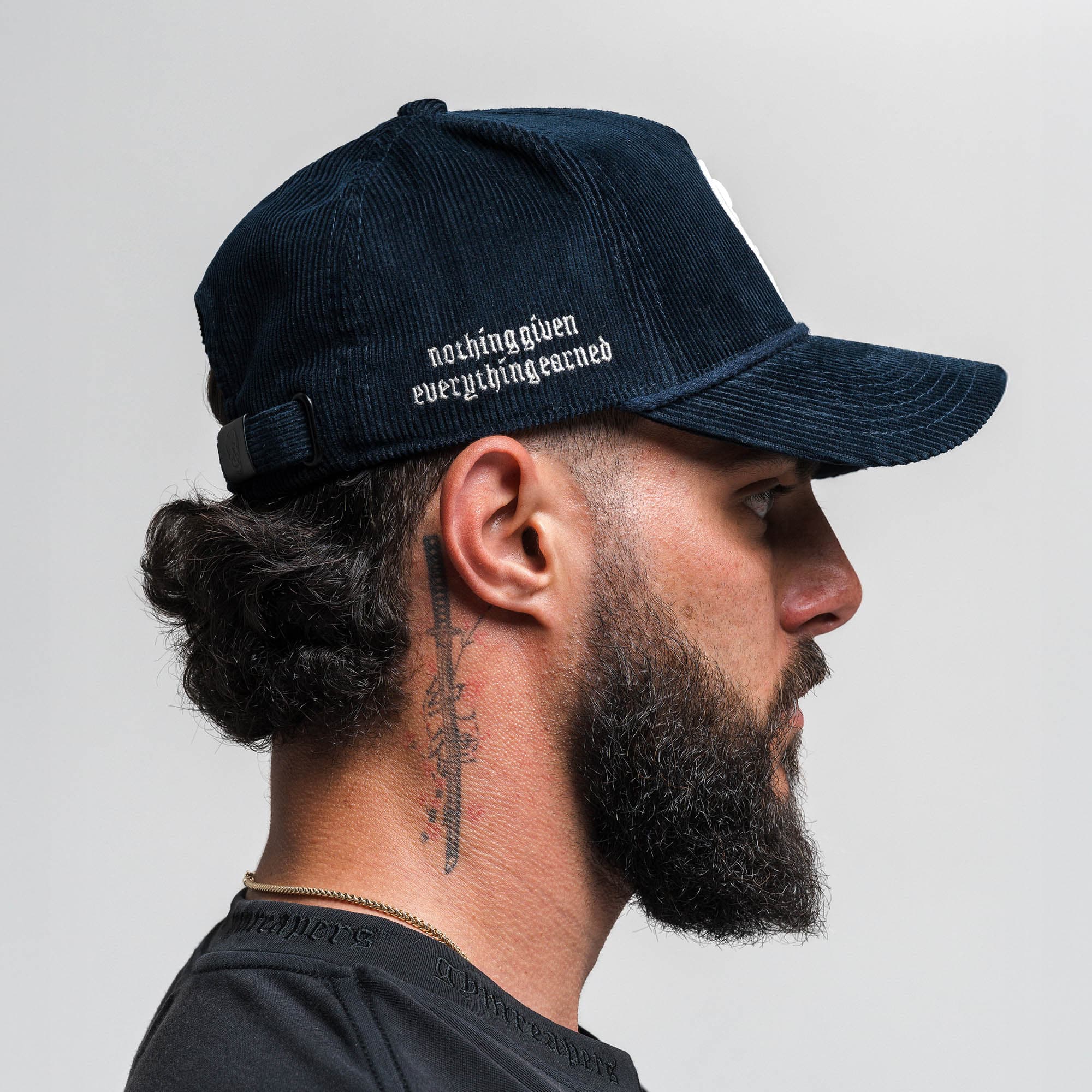 Corduroy 5-Panel Skull Hat - Navy/Cream - Image 4