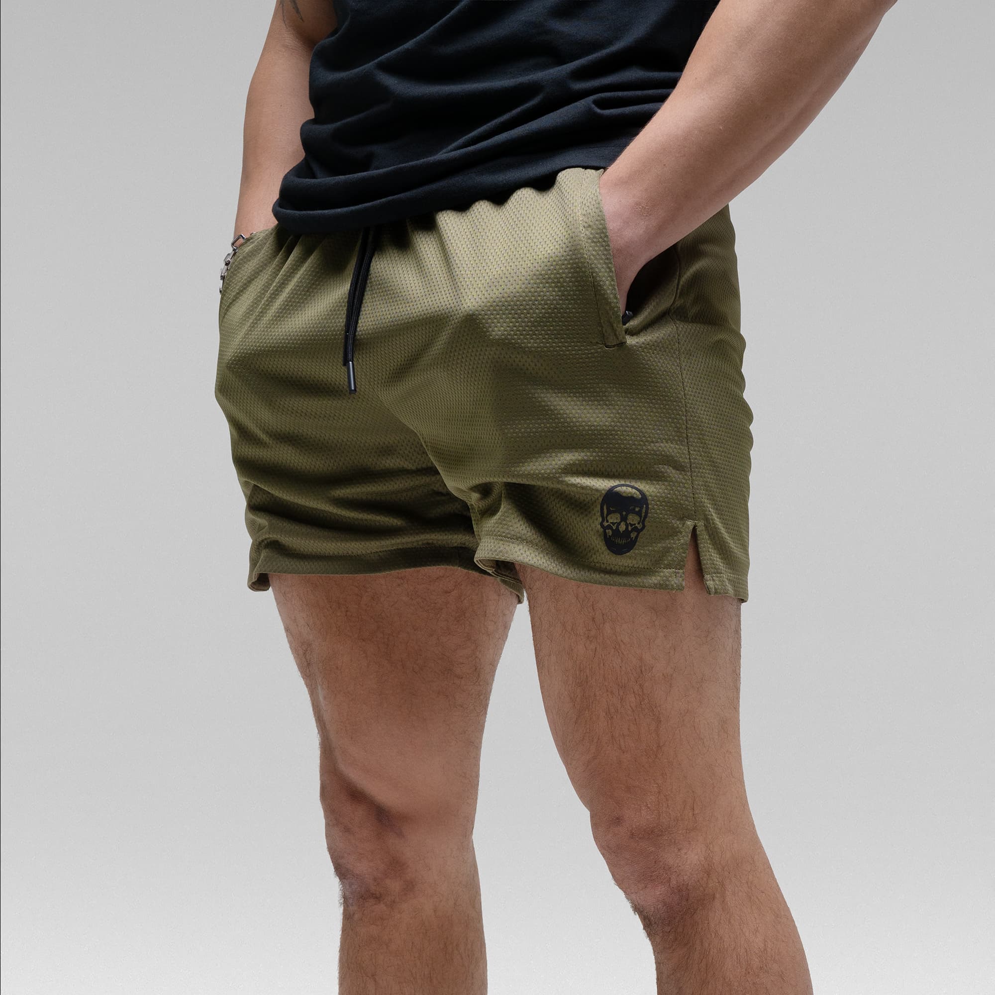 Core Skull Mesh Training Shorts - Khaki Green - Image 6