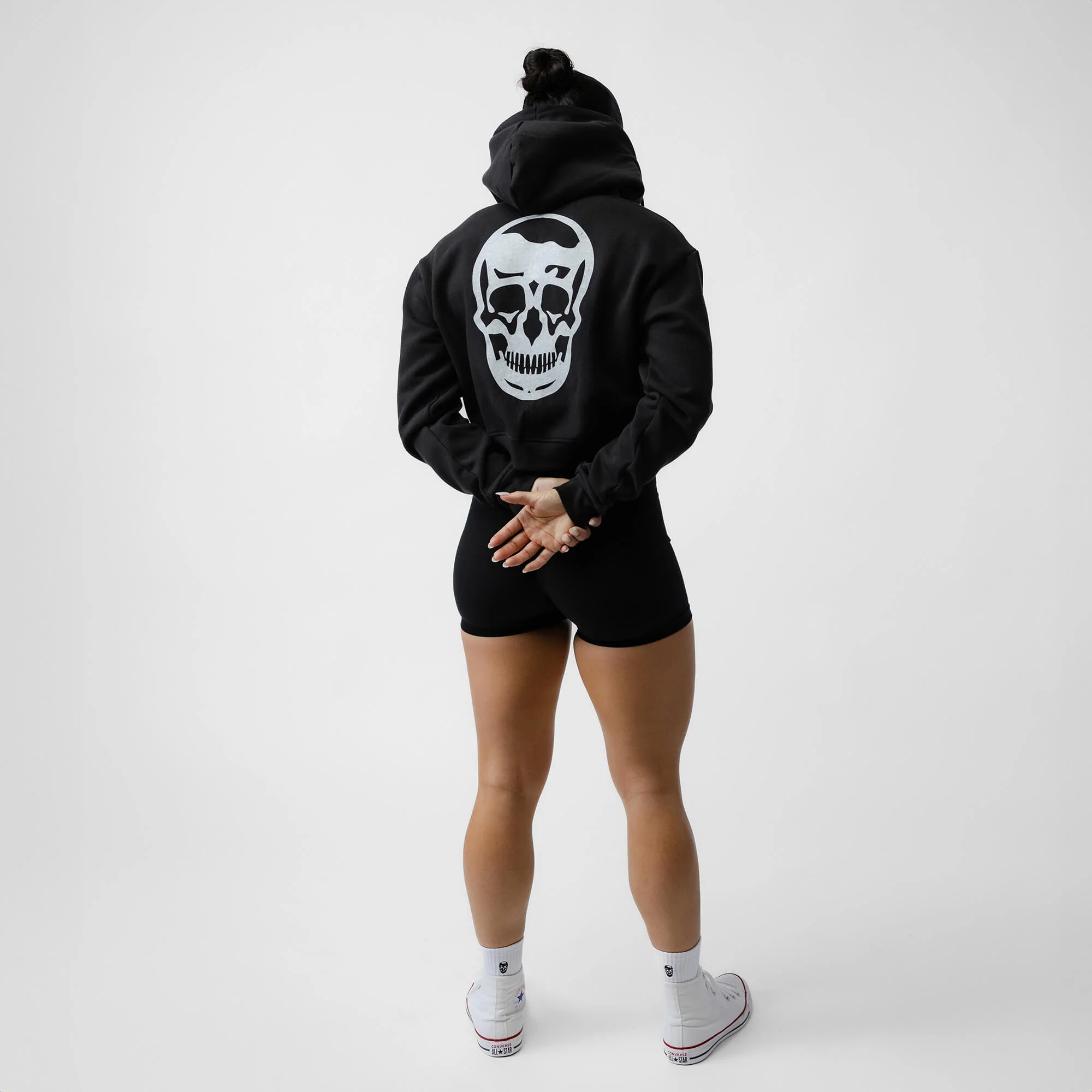 Cropped Zip-Up Hoodie - Black - Image 3