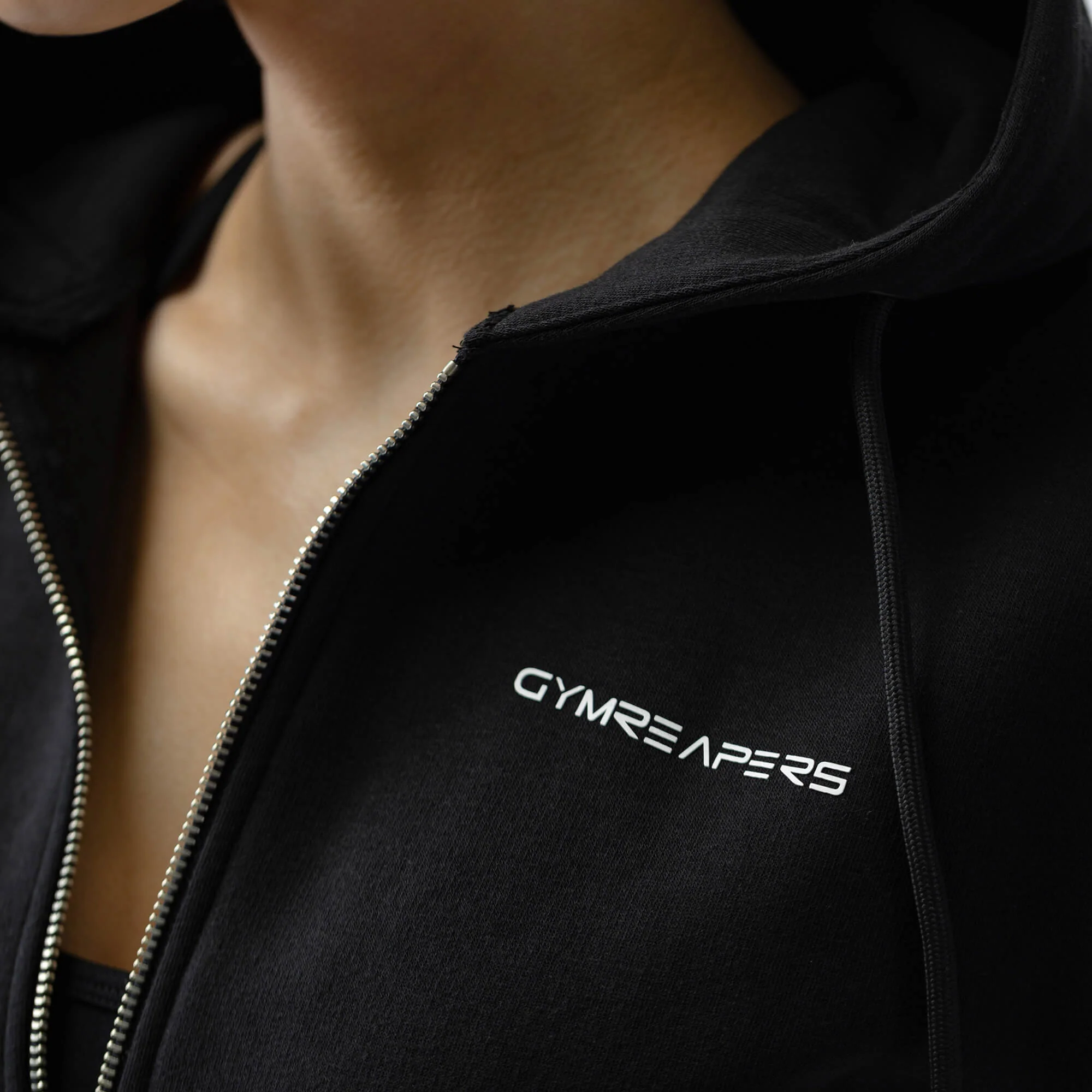 Cropped Zip-Up Hoodie - Black - Image 5