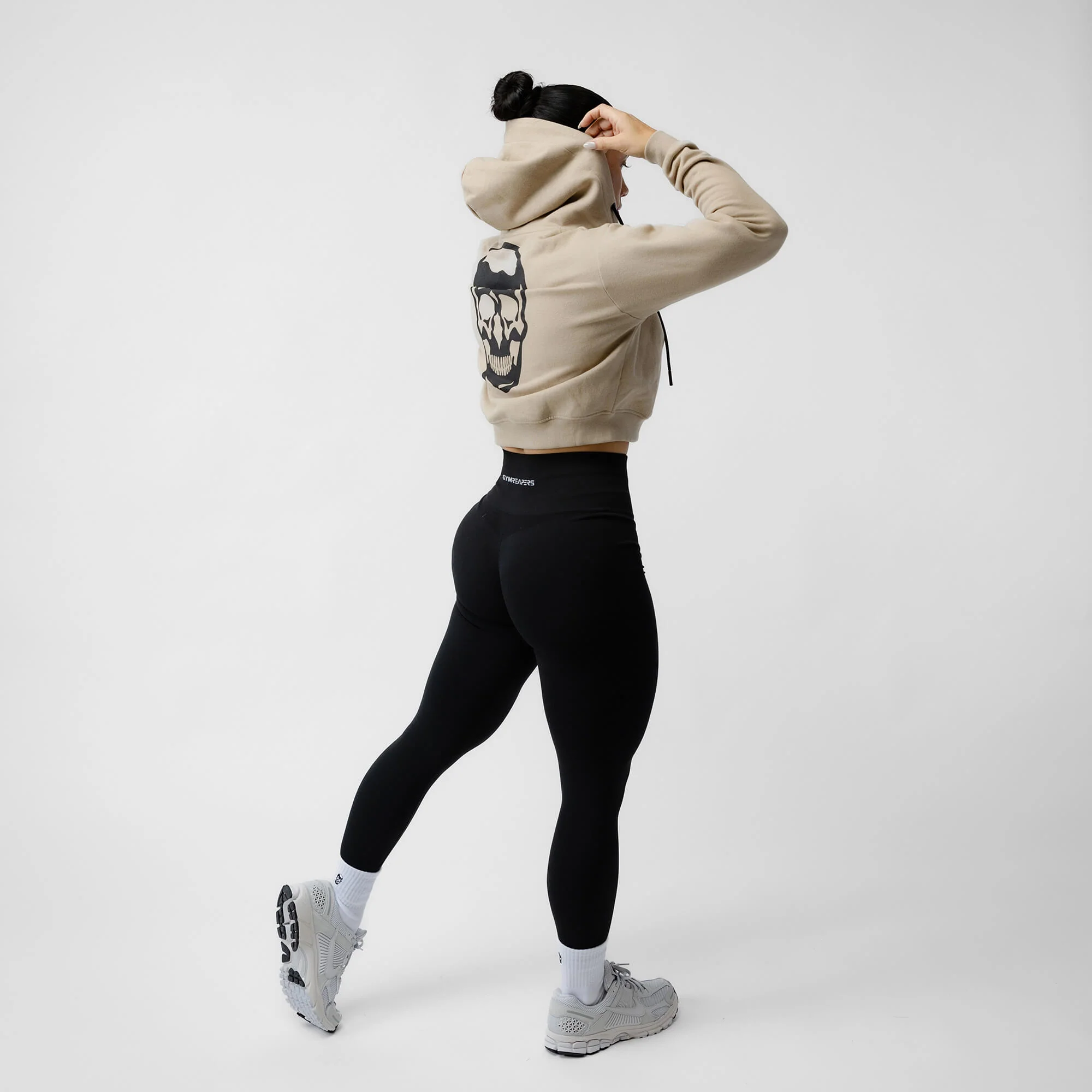 Cropped Zip-Up Hoodie - Tan - Image 5