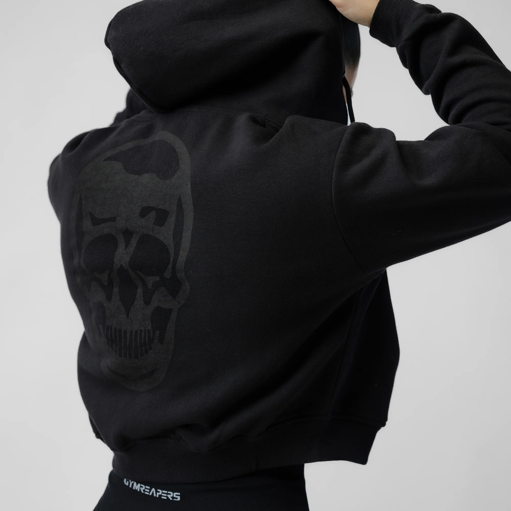Cropped Zip-Up Hoodie - Black/Black - Image 3