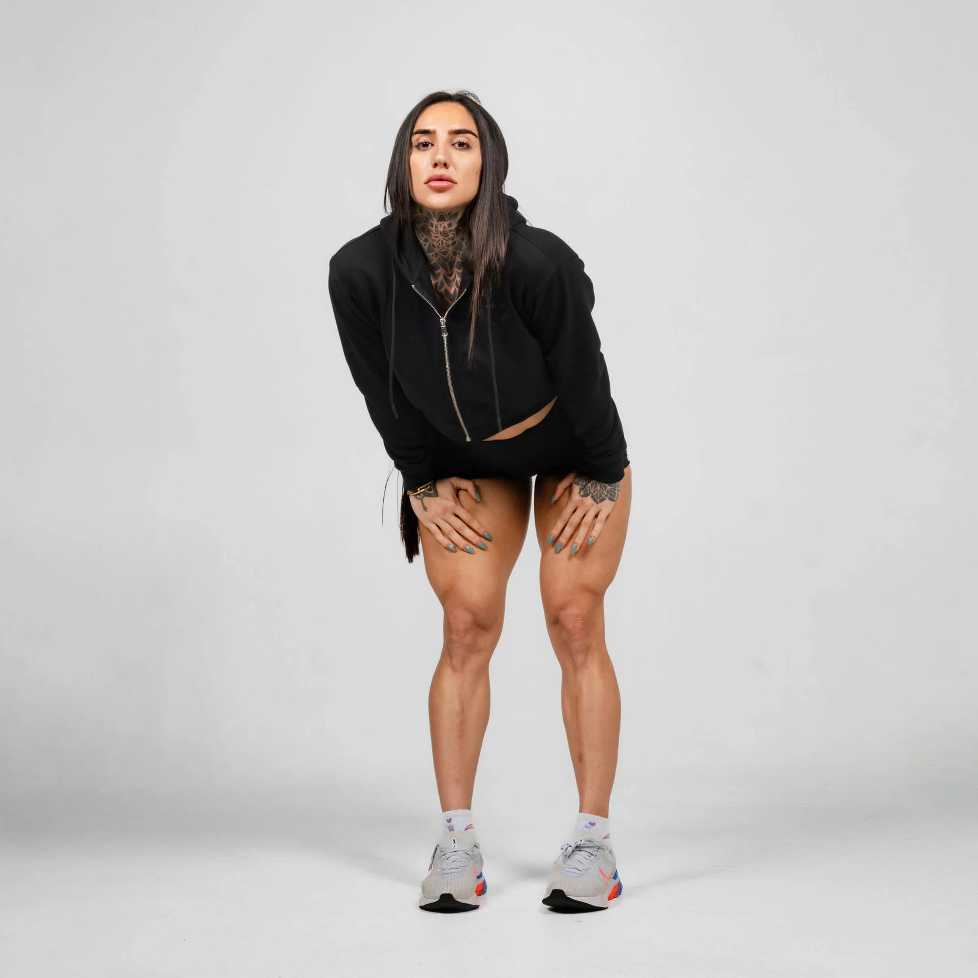 Cropped Zip-Up Hoodie - Black/Black - Image 5