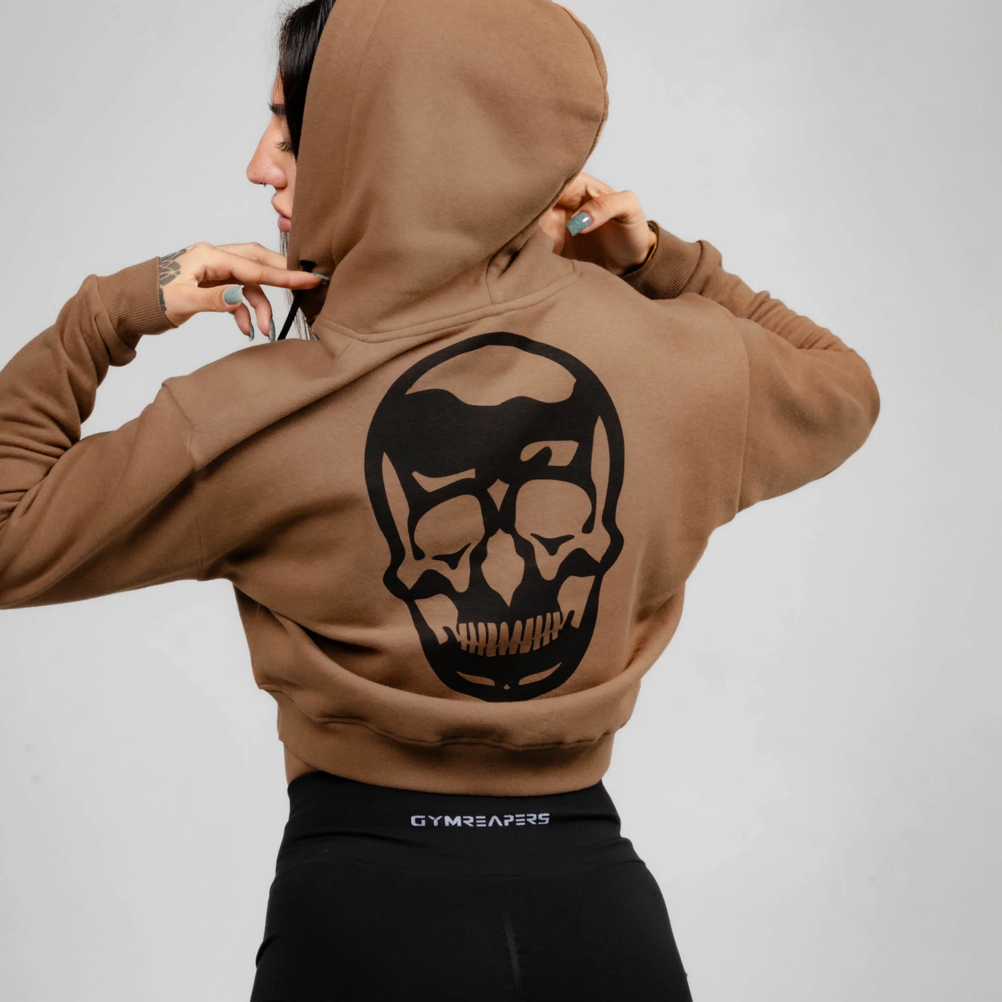 Cropped Zip-Up Hoodie - Caramel - Image 2