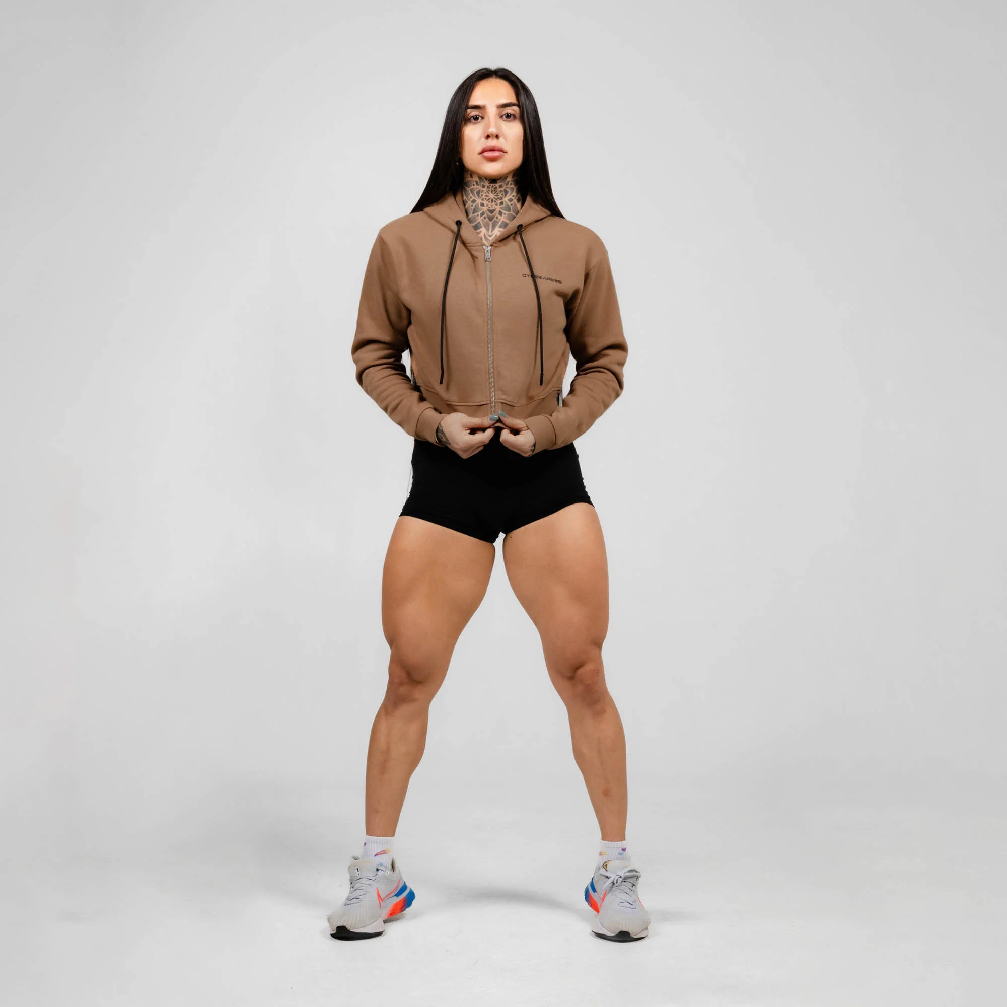 Cropped Zip-Up Hoodie - Caramel - Image 4