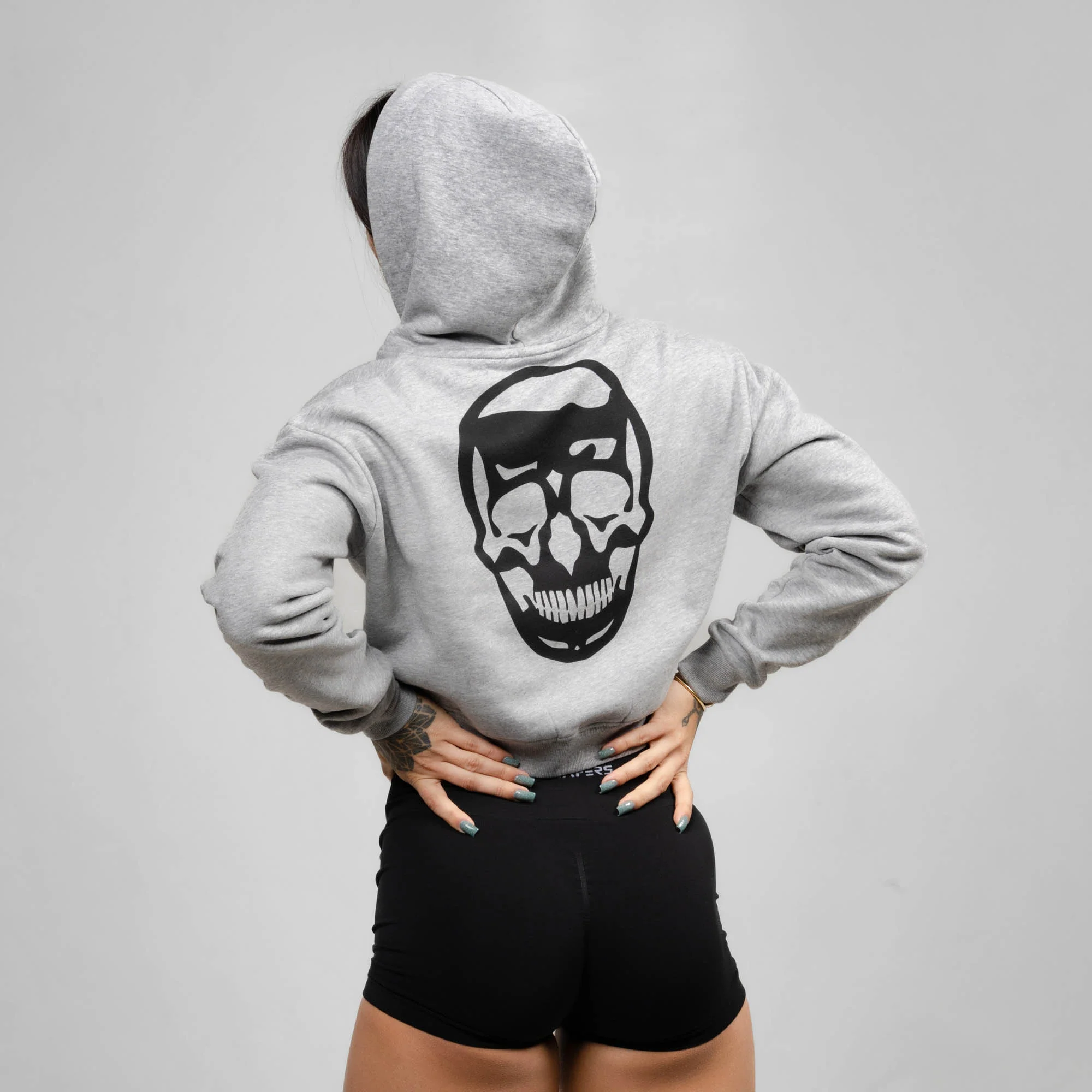 Cropped Zip-Up Hoodie - Heather Gray - Image 3