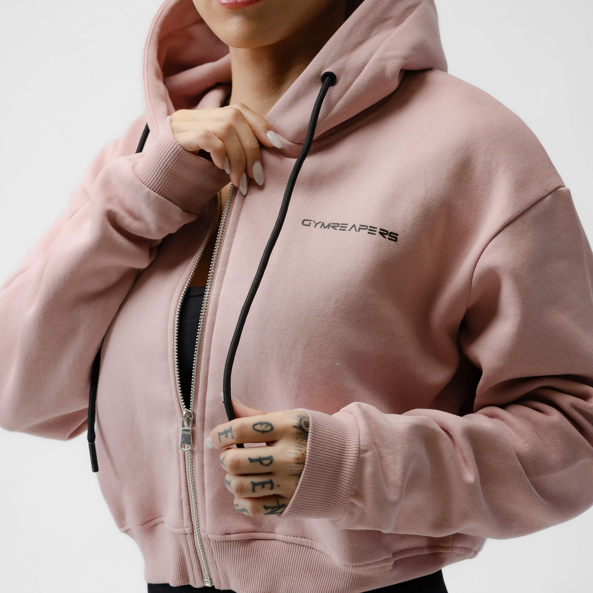 Cropped Zip-Up Hoodie - Mauve - Image 3