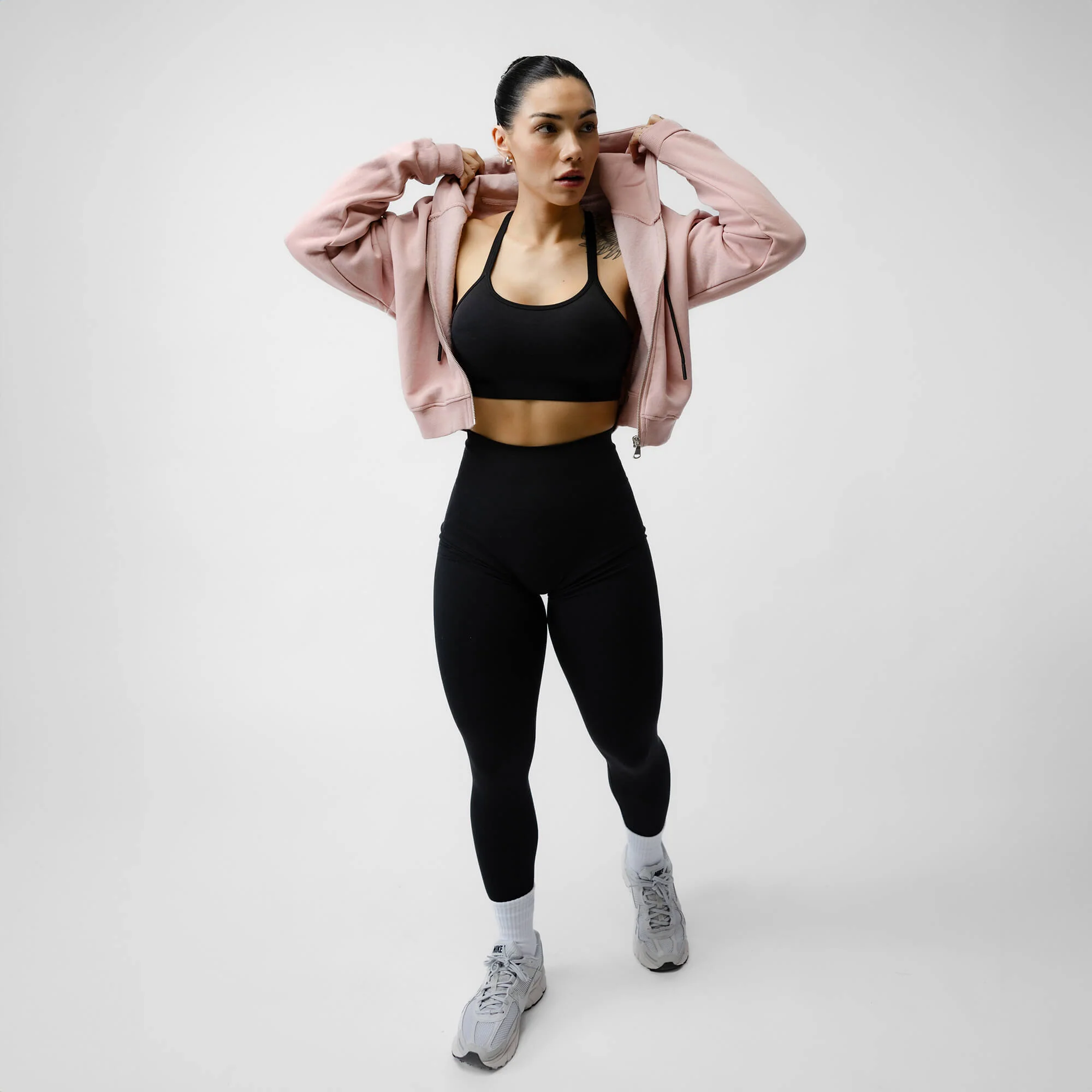 Cropped Zip-Up Hoodie - Mauve - Image 4