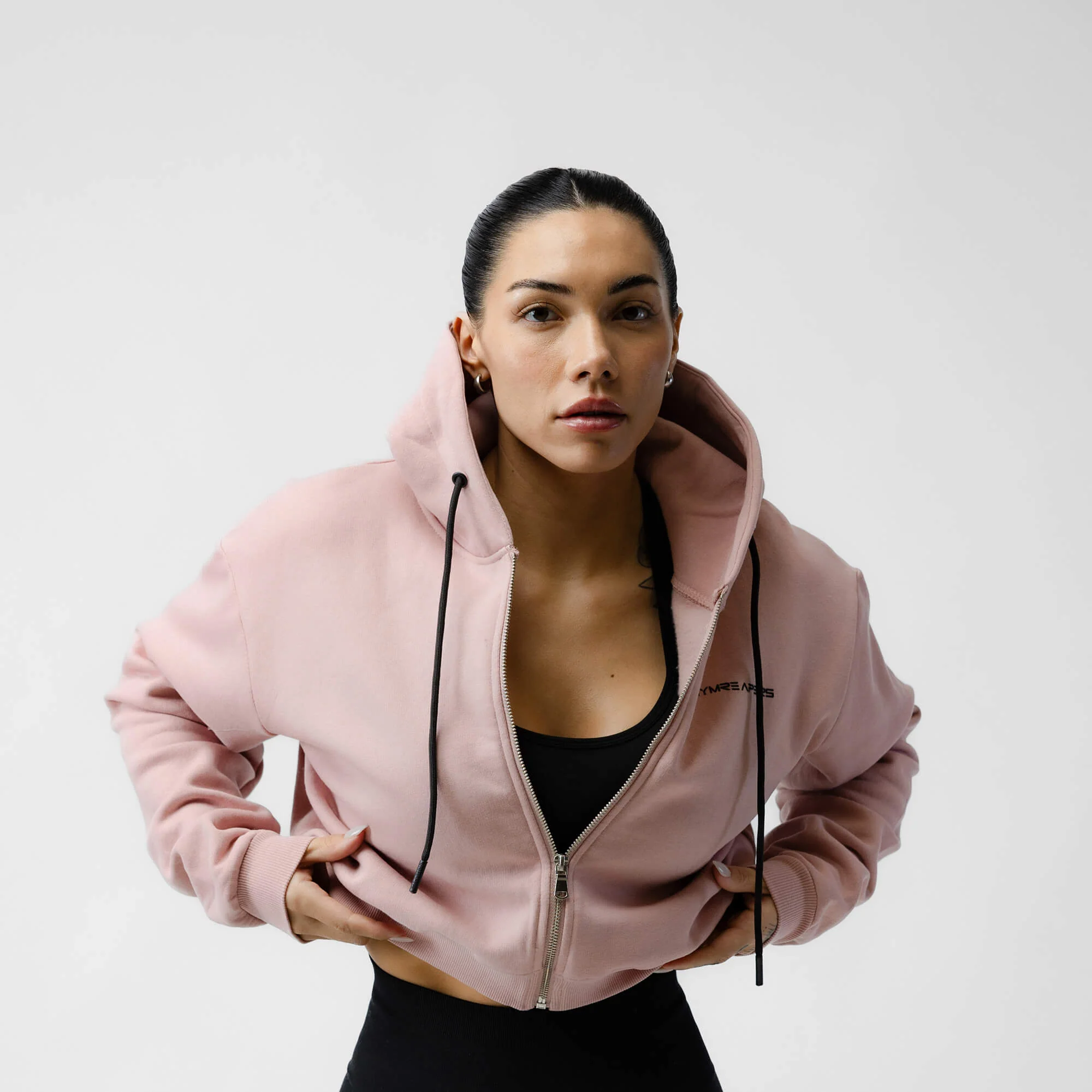 Cropped Zip-Up Hoodie - Mauve - Image 5