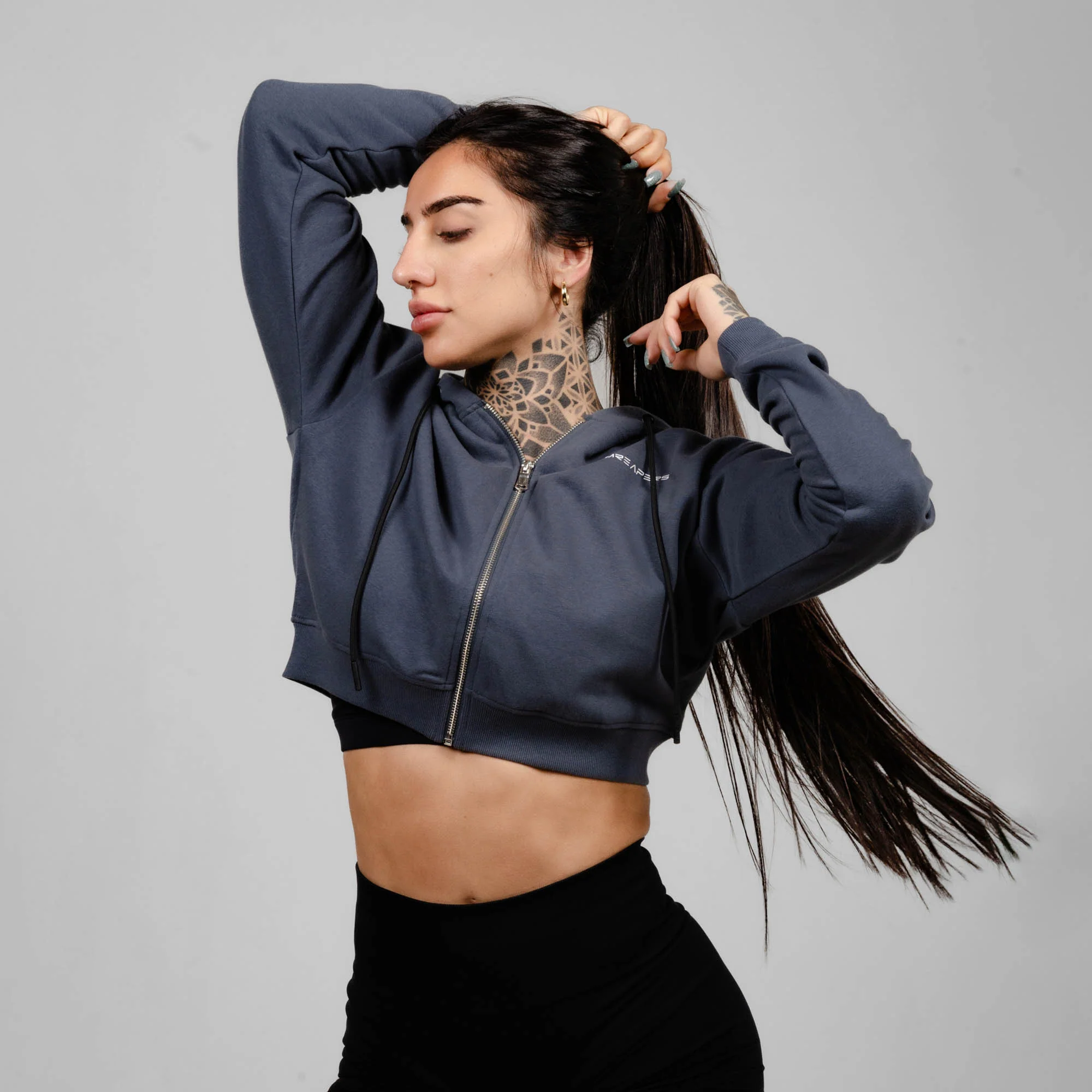 Cropped Zip-Up Hoodie - Riviera - Image 4