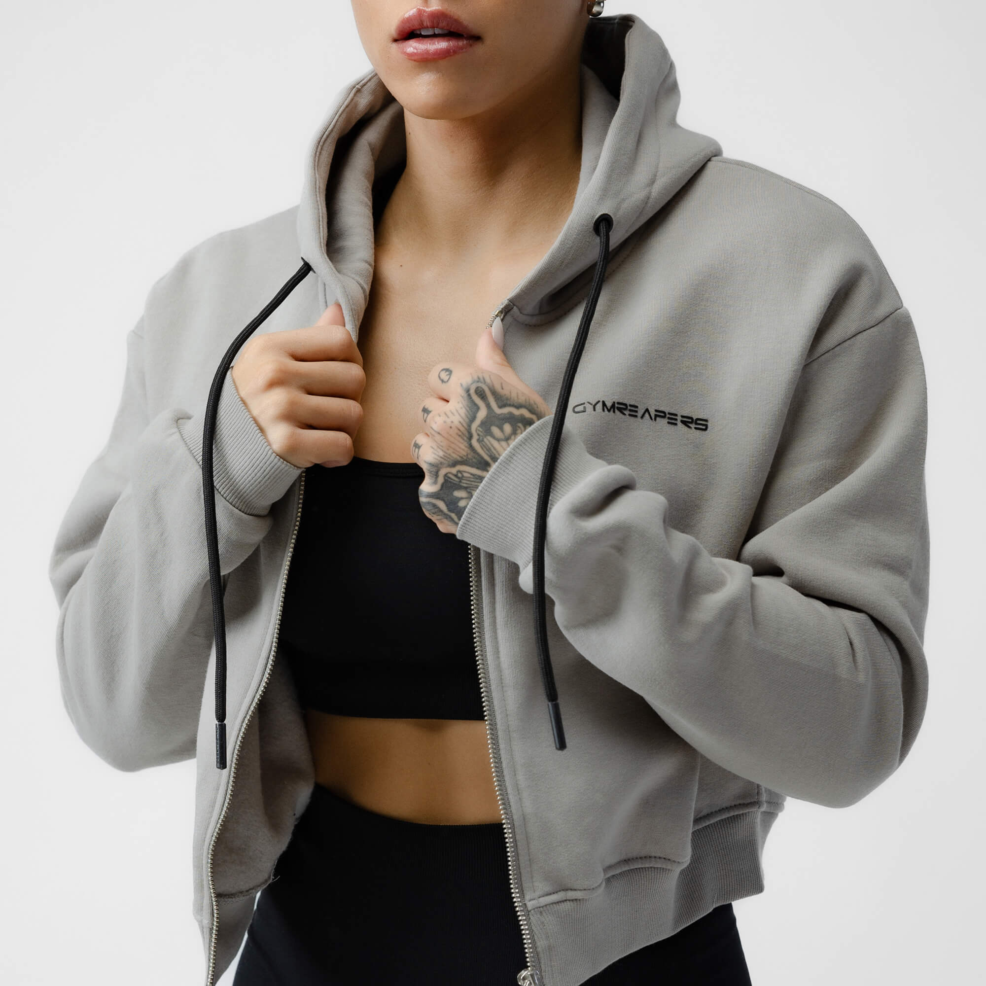 Cropped Zip-Up Hoodie - Slate - Image 3