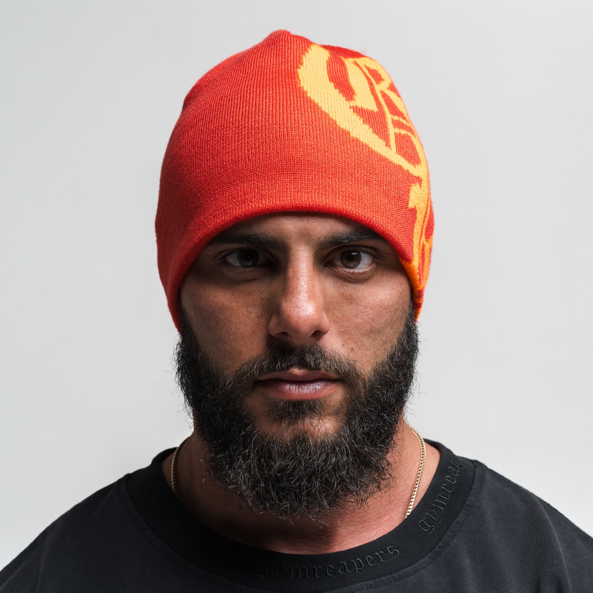 Initial Skull Cap Beanie - Red/Orange - Image 2