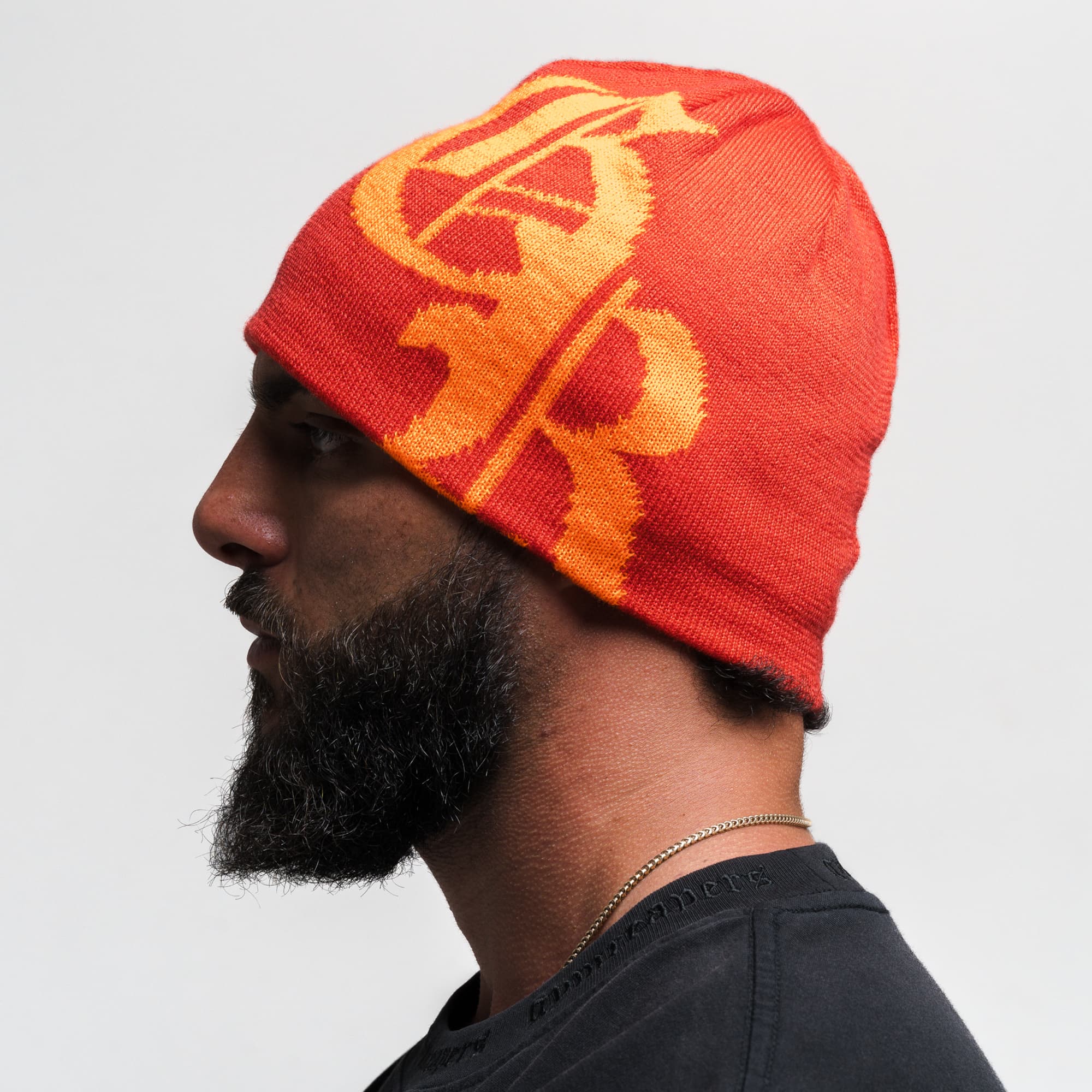 Initial Skull Cap Beanie - Red/Orange - Image 3