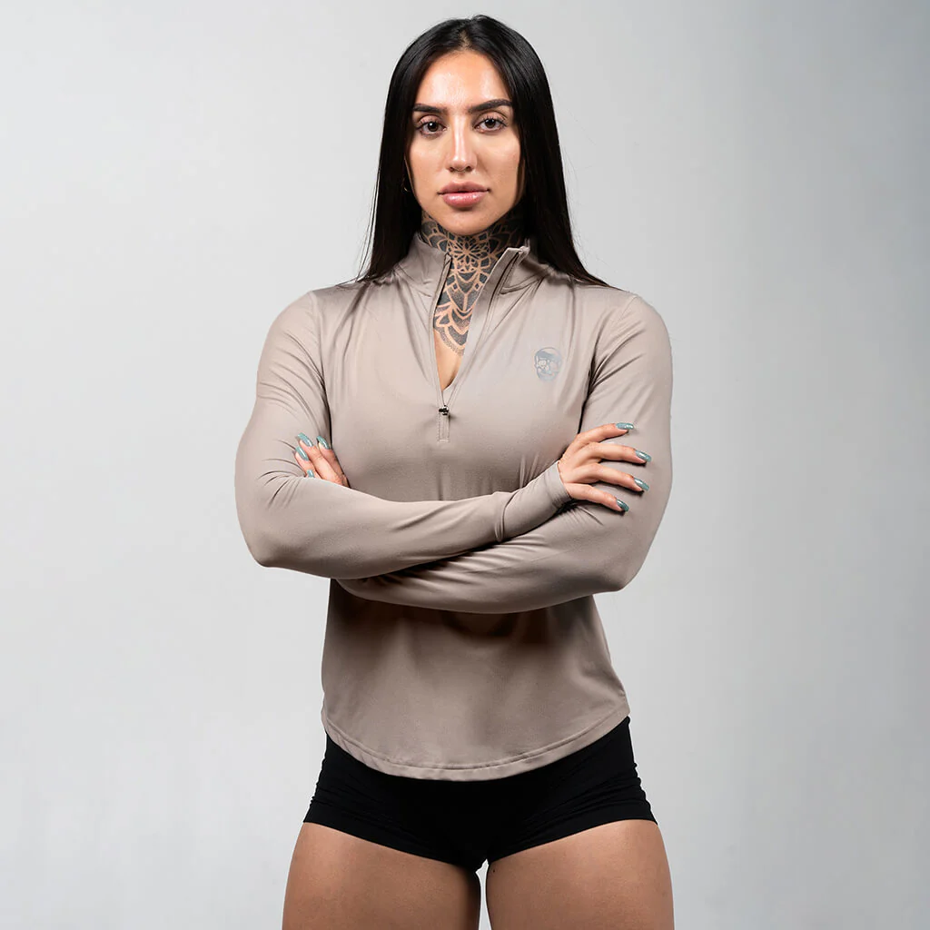 Women's Performance Quarter Zip - Taupe - Image 4