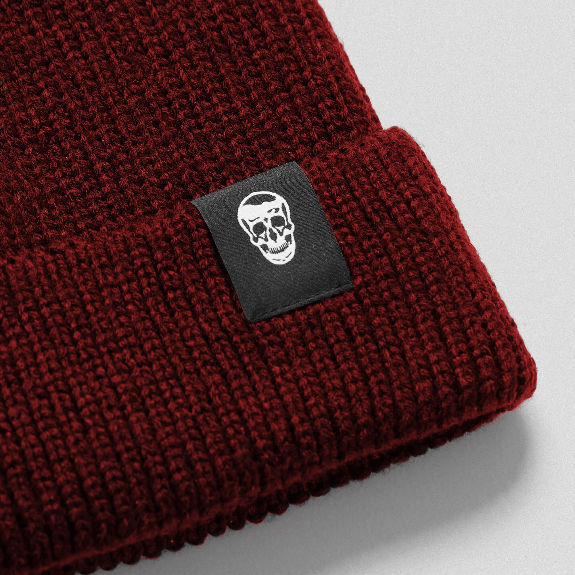 Ribbed Knit Skull Beanie - Maroon - Image 3