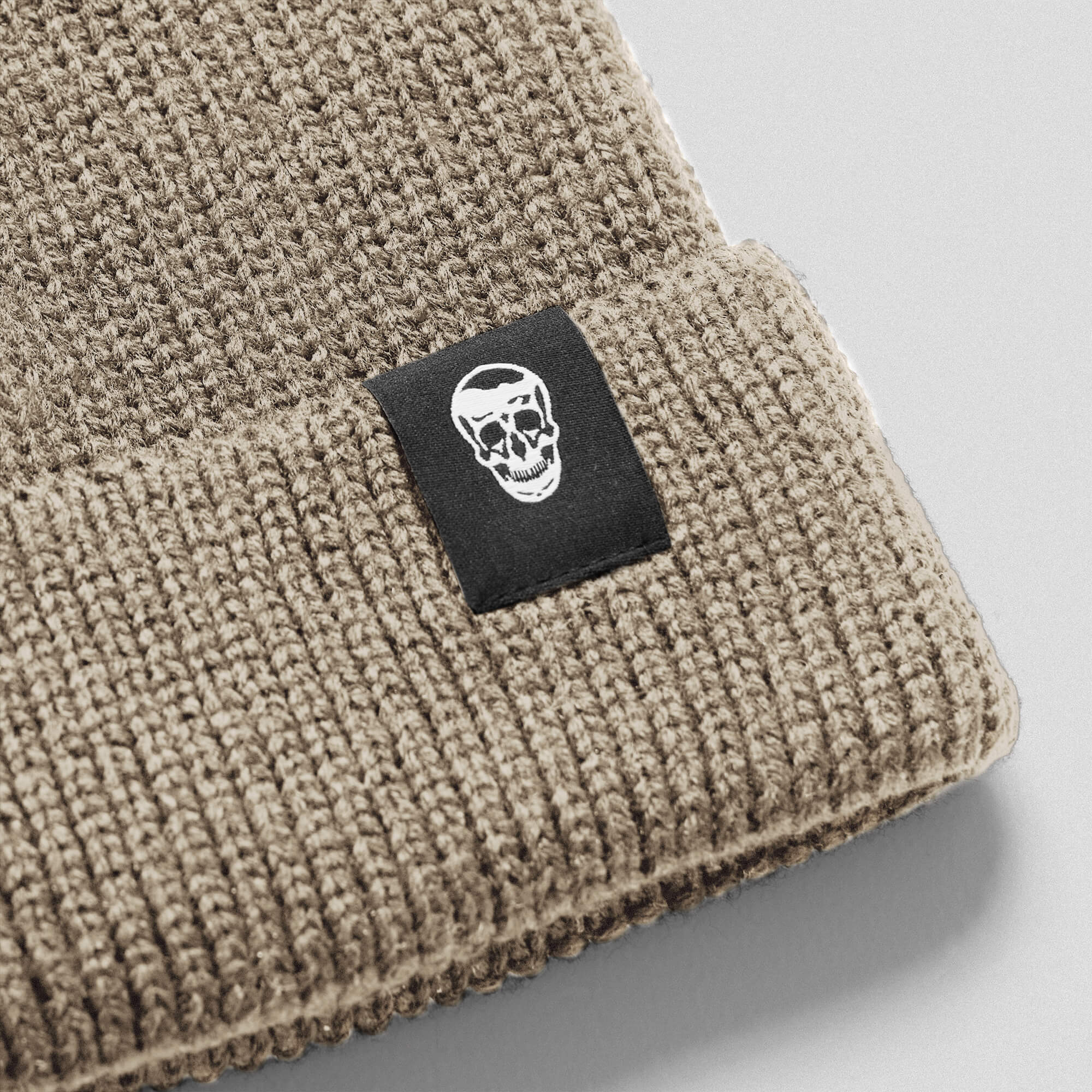 Ribbed Knit Skull Beanie - Tan - Image 3