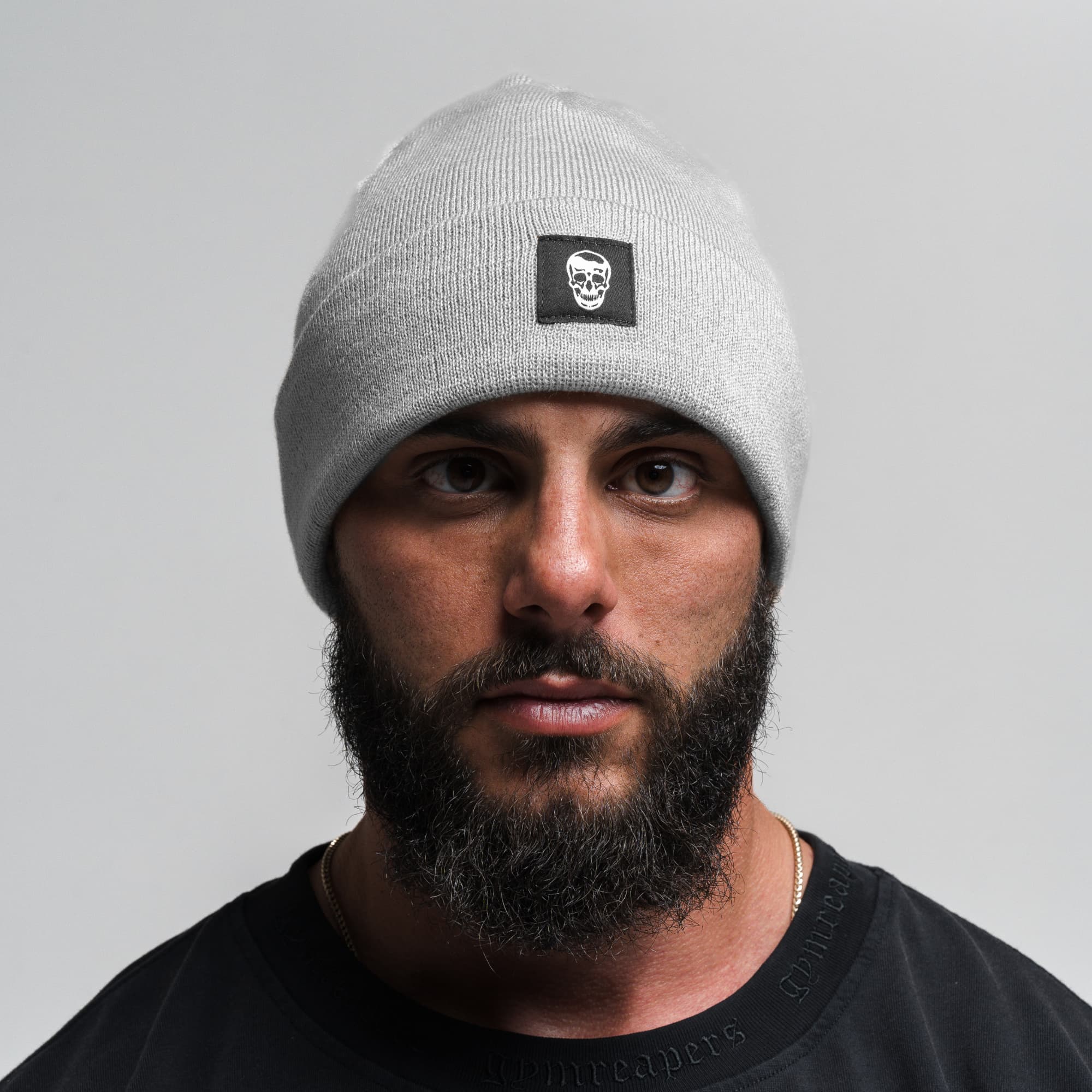 Skull Knit Cuff Beanie - Slate - Image 2