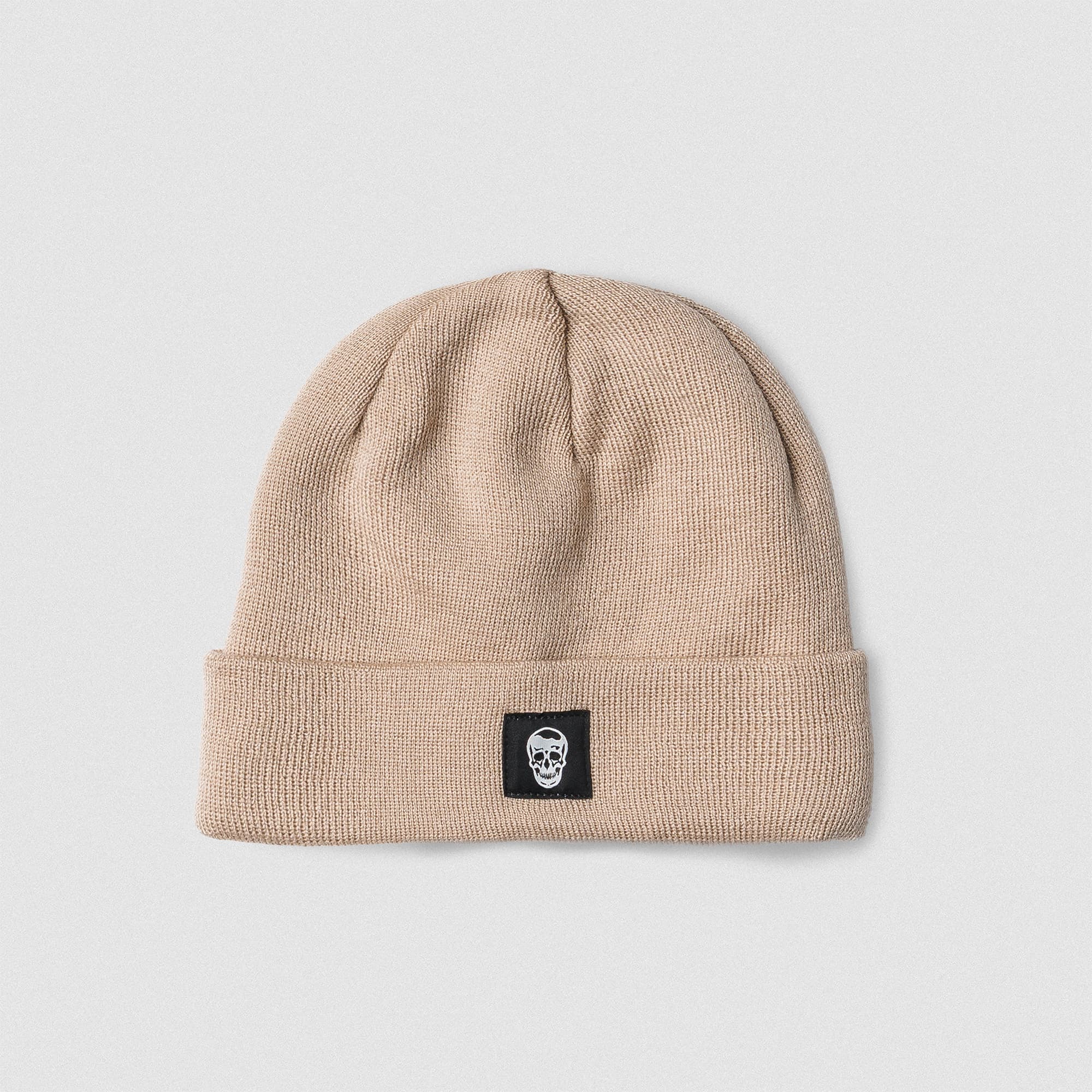 Skull Knit Cuff Beanie - Tan