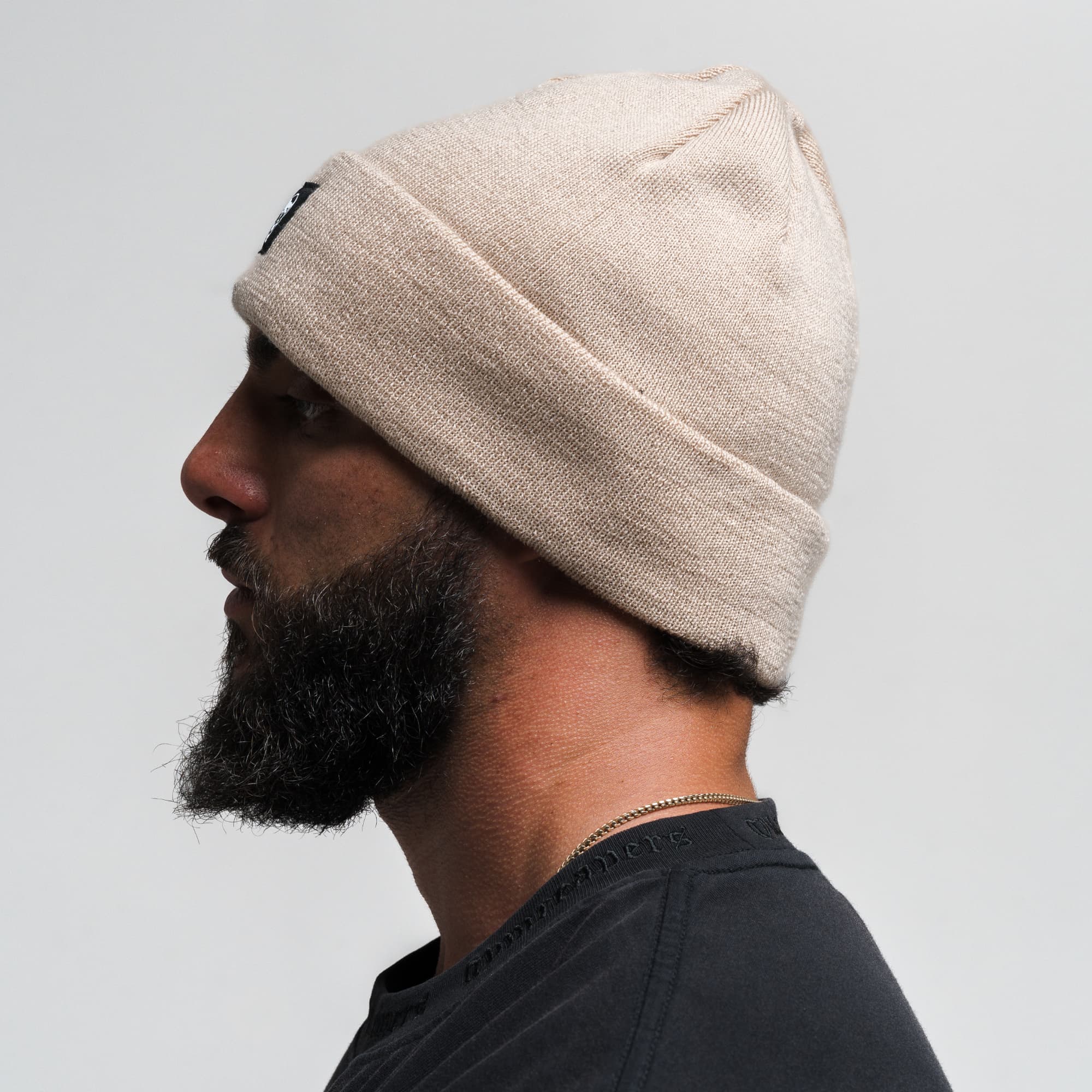 Skull Knit Cuff Beanie - Tan - Image 3